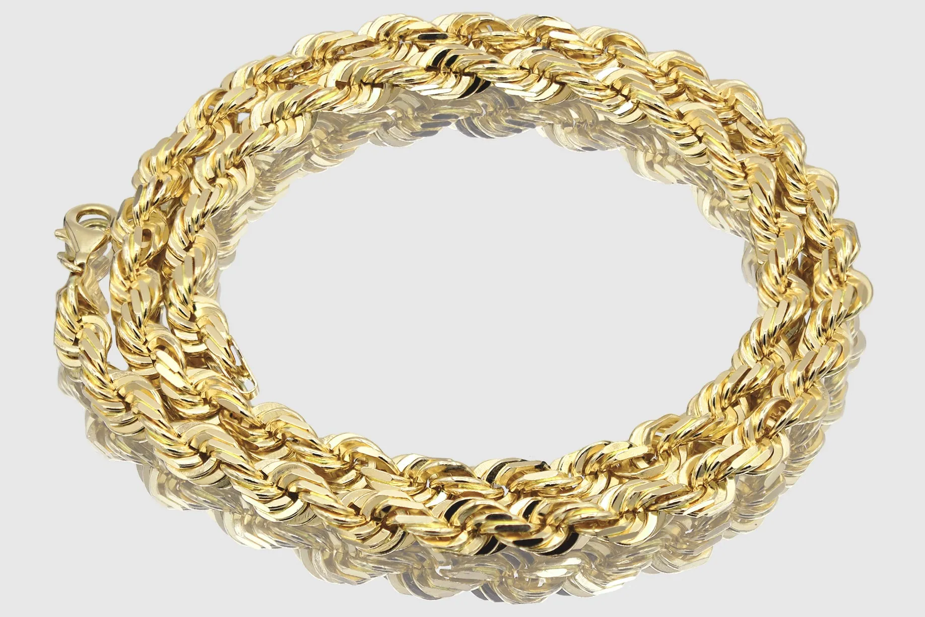 6mm - 22mm Solid Rope Necklace - 18k Yellow Gold