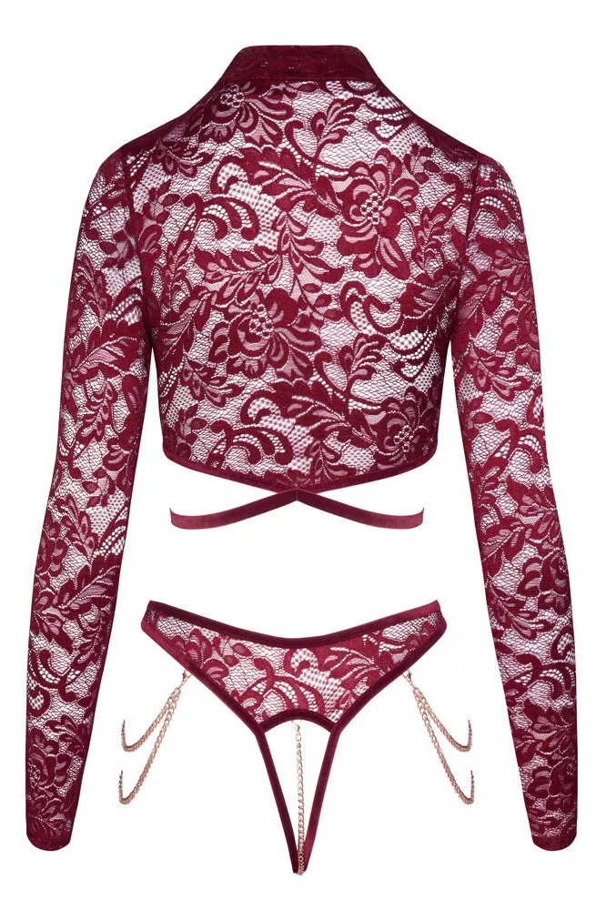 Abierta Fina Red Lace Set
