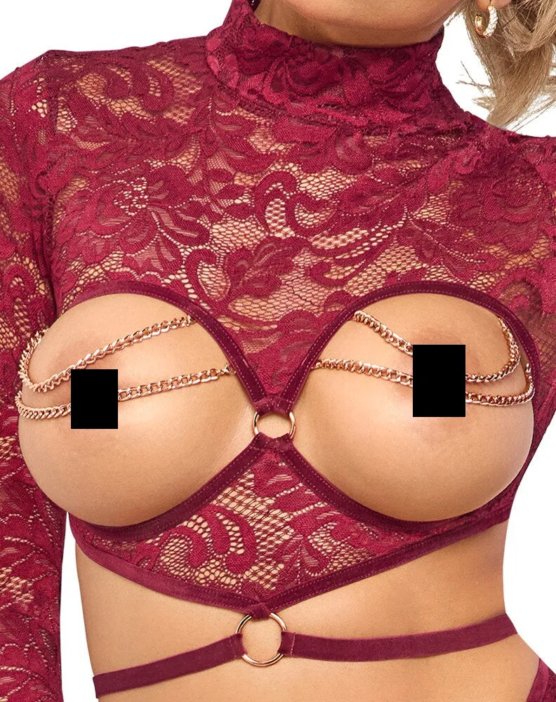 Abierta Fina Red Lace Set