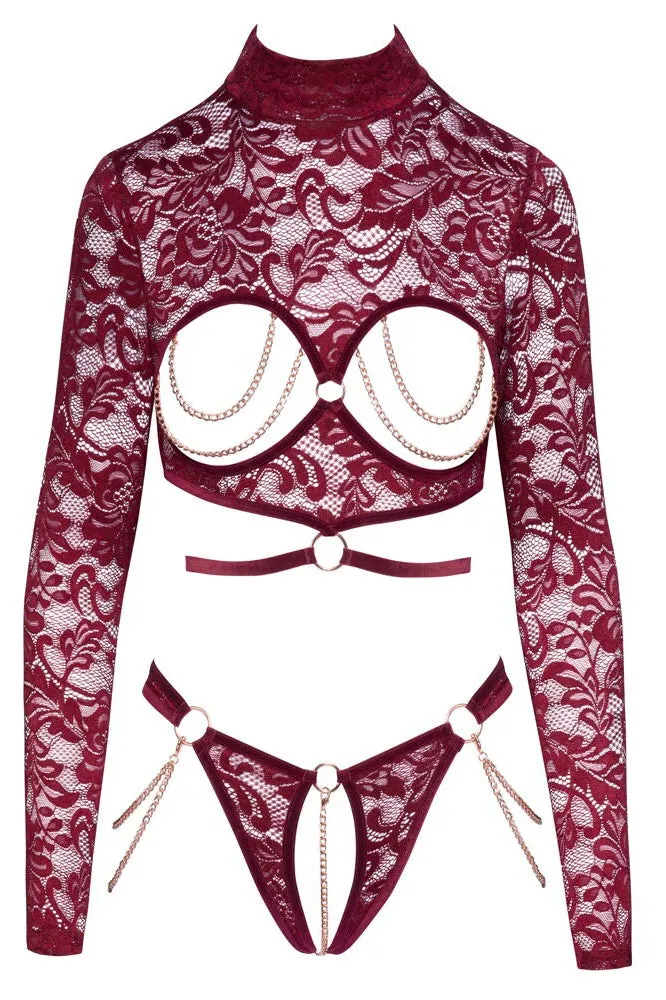 Abierta Fina Red Lace Set