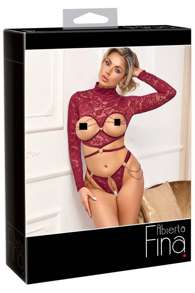 Abierta Fina Red Lace Set