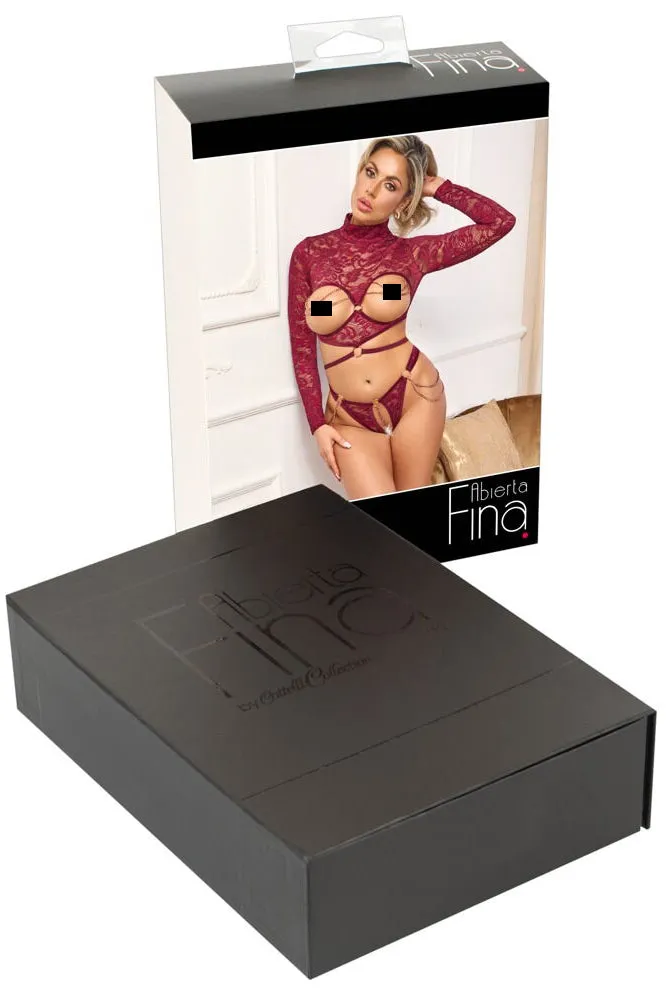 Abierta Fina Red Lace Set