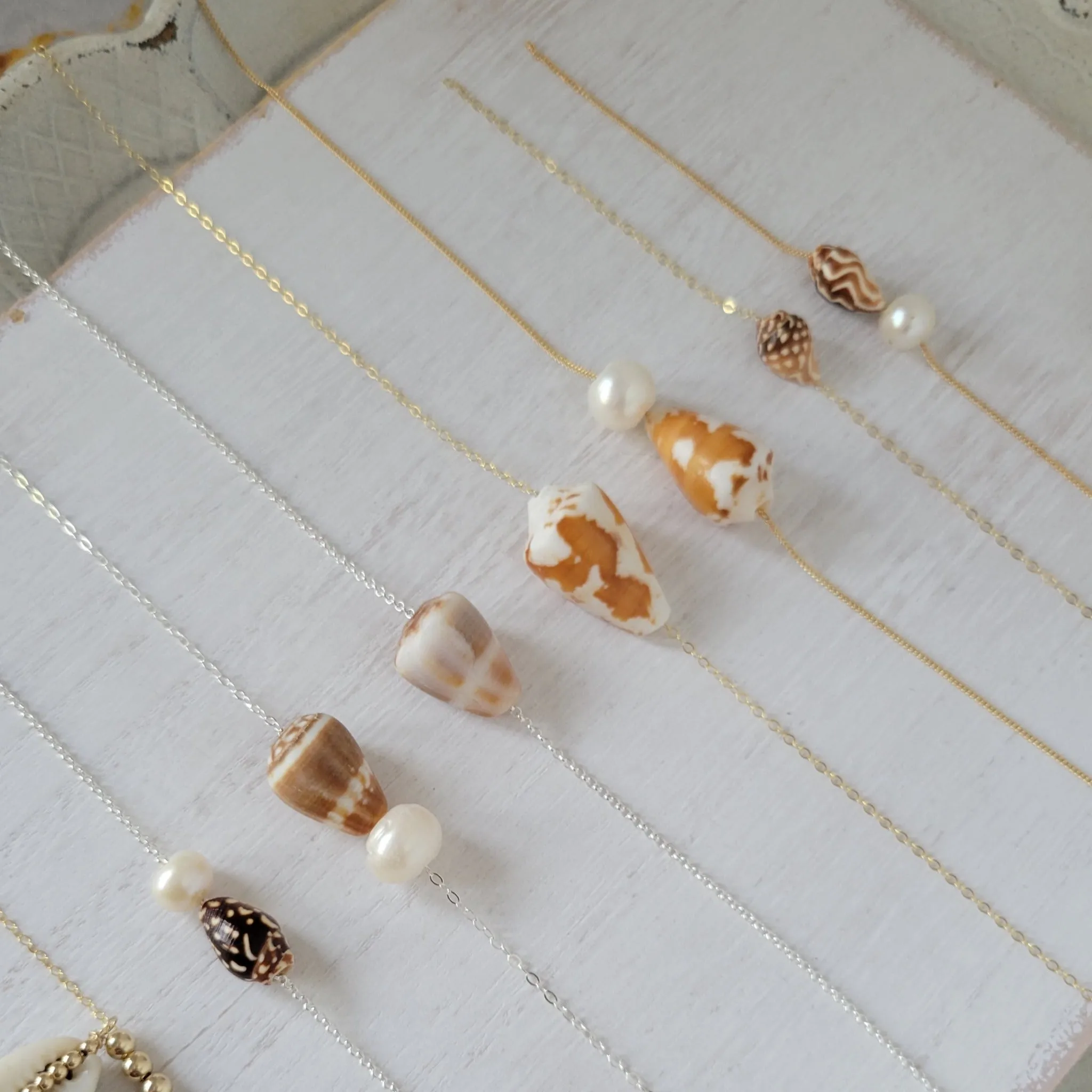 Aloha 2.0 Natural Shell and Pearl Necklace - Small, Med, or Large - Sterling or Gold