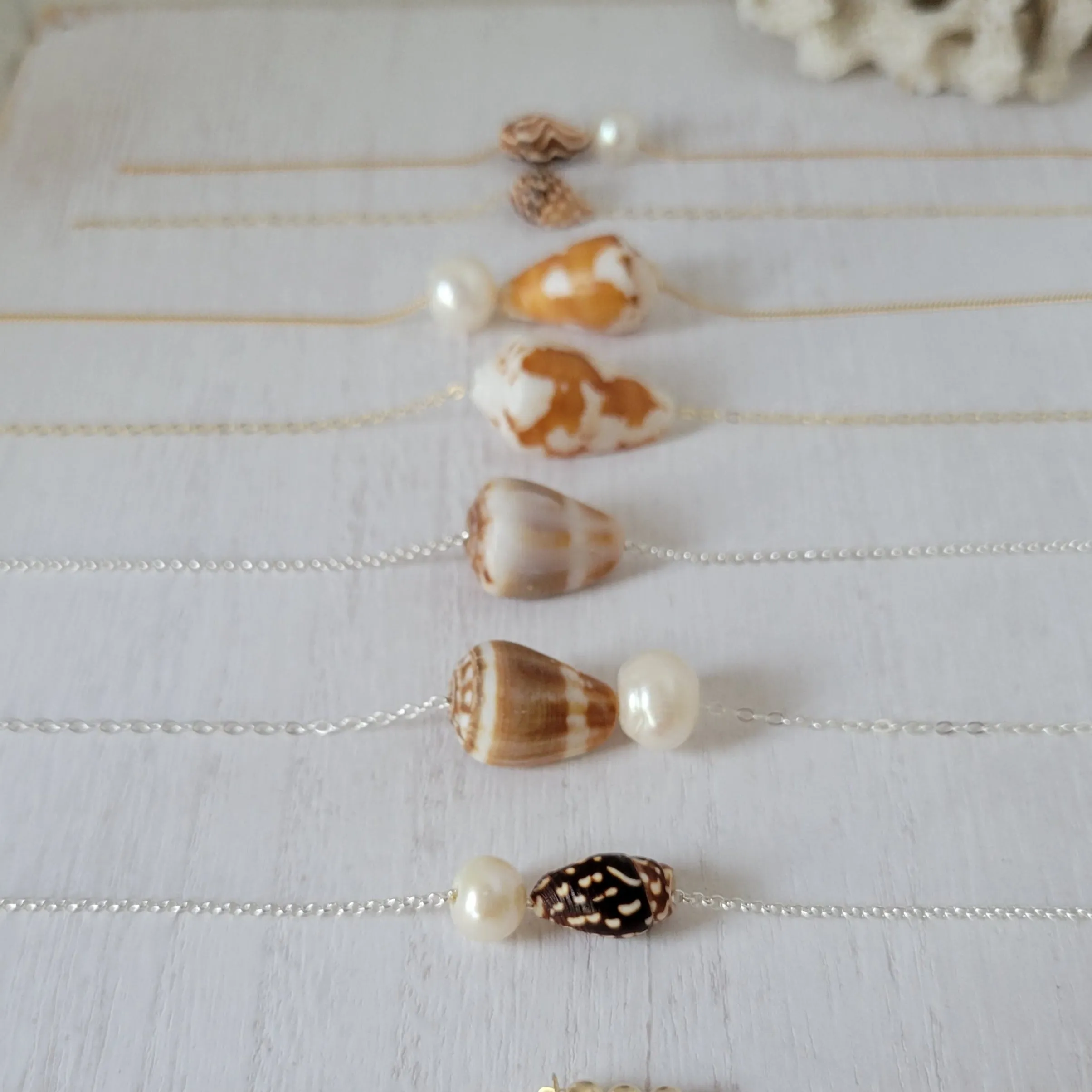 Aloha 2.0 Natural Shell and Pearl Necklace - Small, Med, or Large - Sterling or Gold