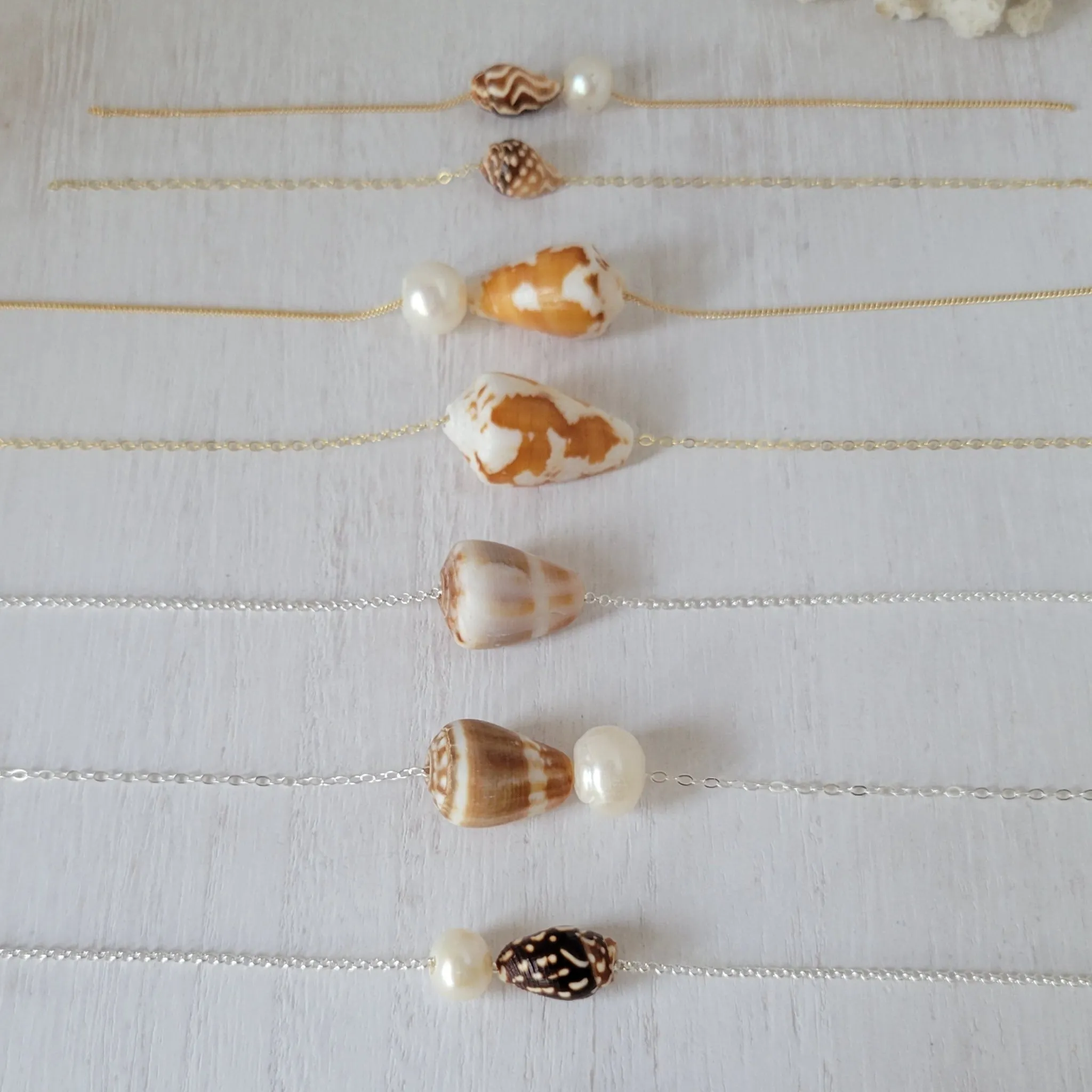 Aloha 2.0 Natural Shell and Pearl Necklace - Small, Med, or Large - Sterling or Gold