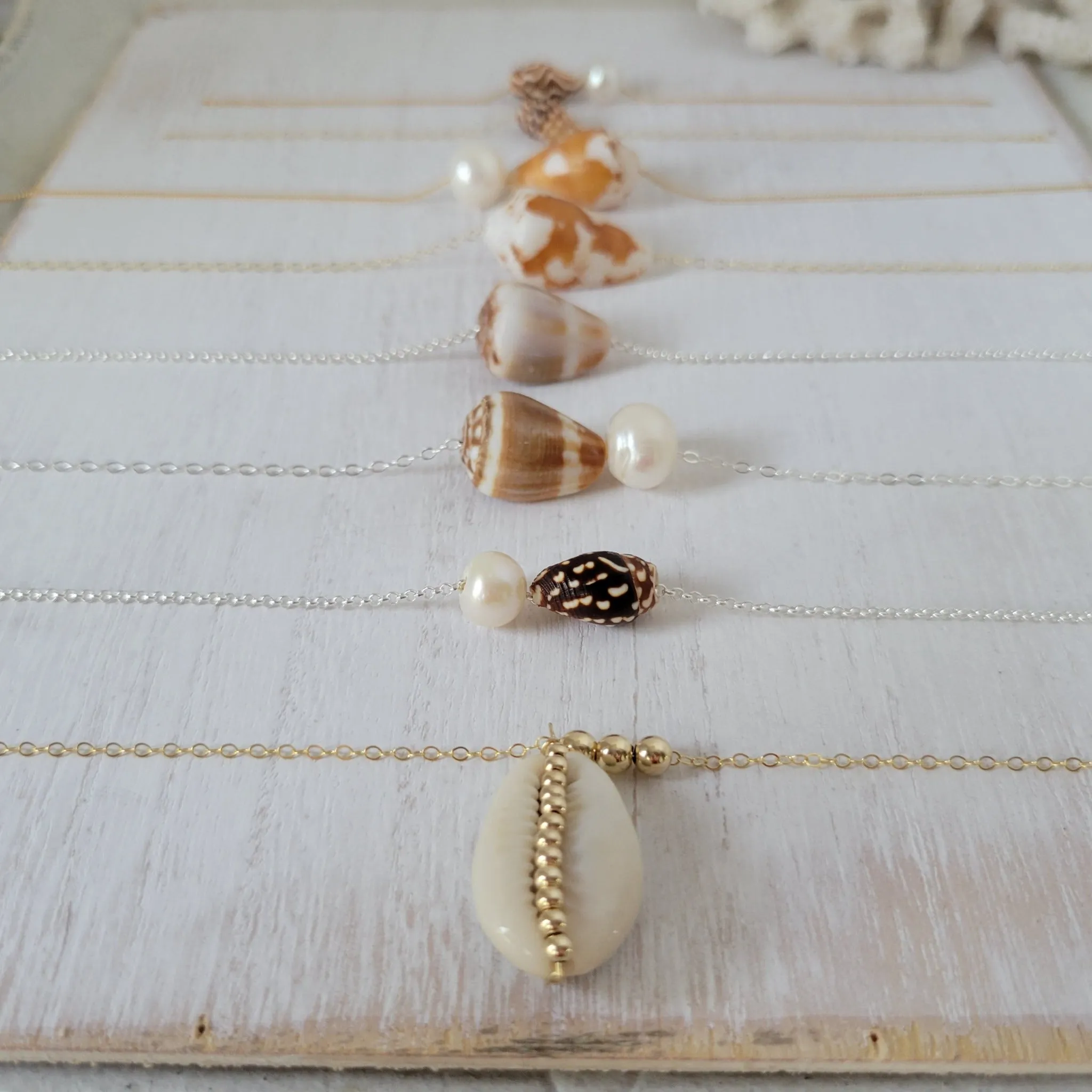 Aloha 2.0 Natural Shell and Pearl Necklace - Small, Med, or Large - Sterling or Gold