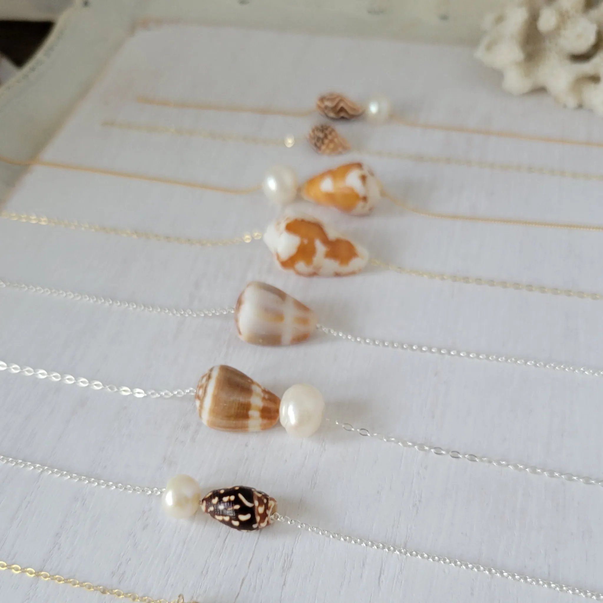 Aloha 2.0 Natural Shell and Pearl Necklace - Small, Med, or Large - Sterling or Gold
