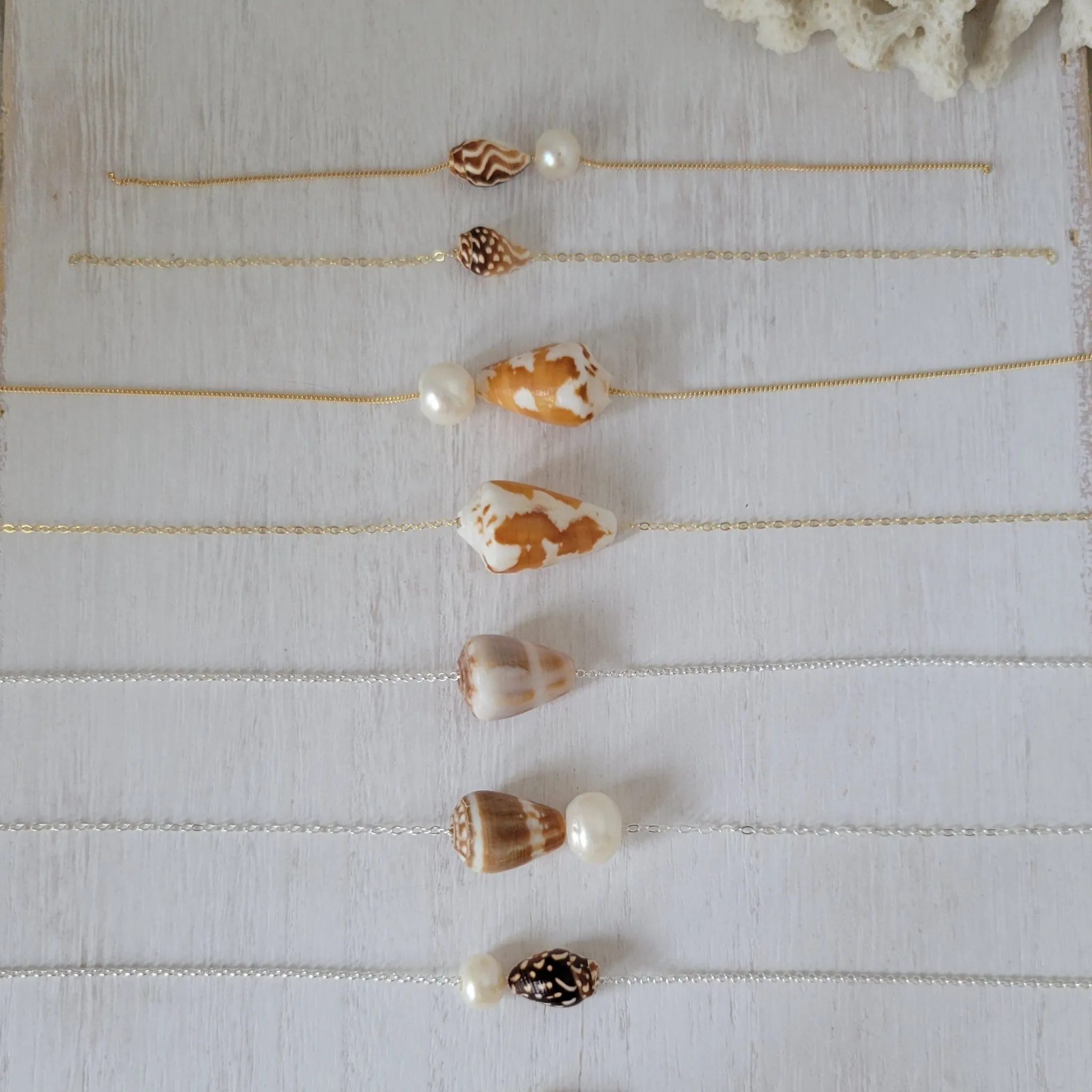 Aloha 2.0 Natural Shell and Pearl Necklace - Small, Med, or Large - Sterling or Gold