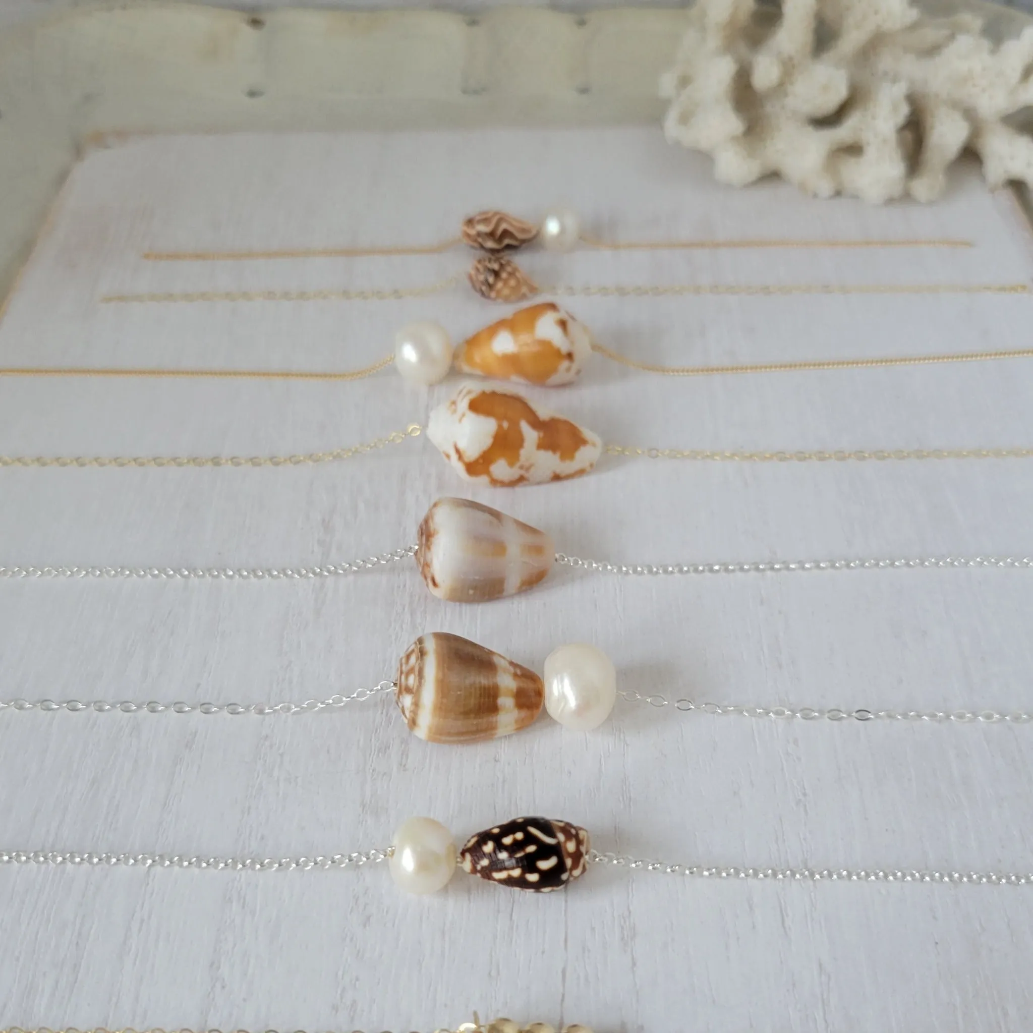 Aloha Anklet - Natural Shell and Pearl - Sterling or Gold