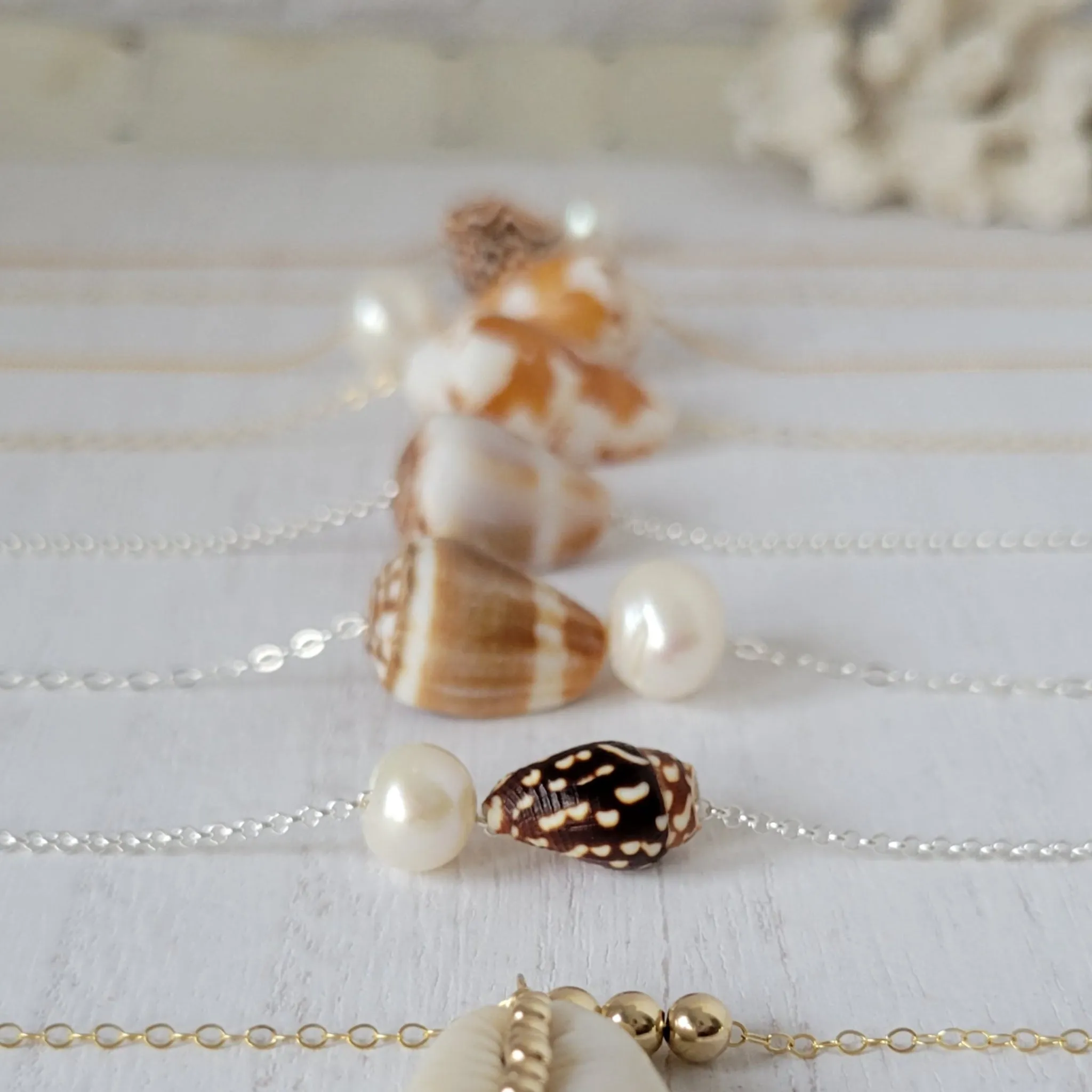 Aloha Anklet - Natural Shell and Pearl - Sterling or Gold