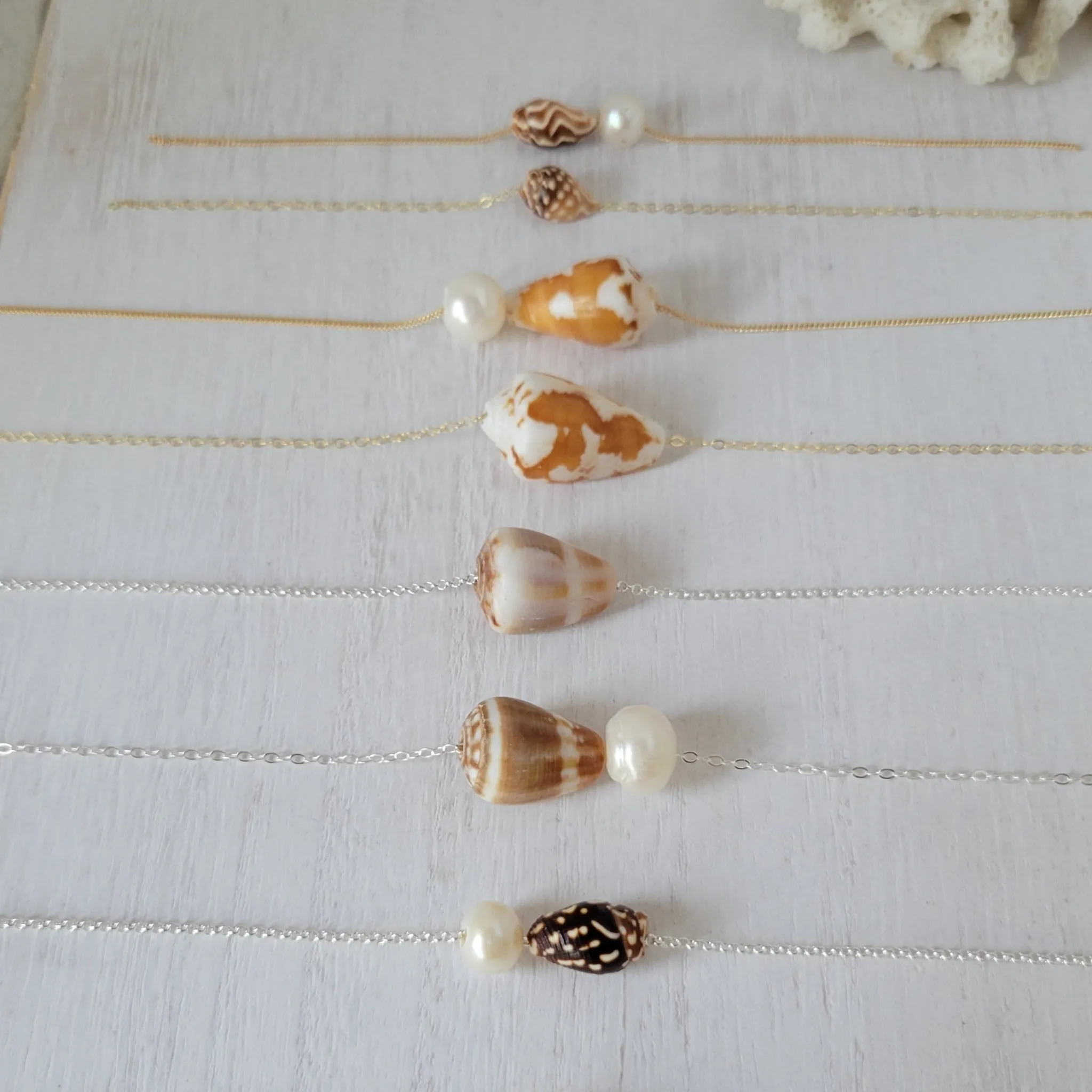 Aloha Anklet - Natural Shell and Pearl - Sterling or Gold