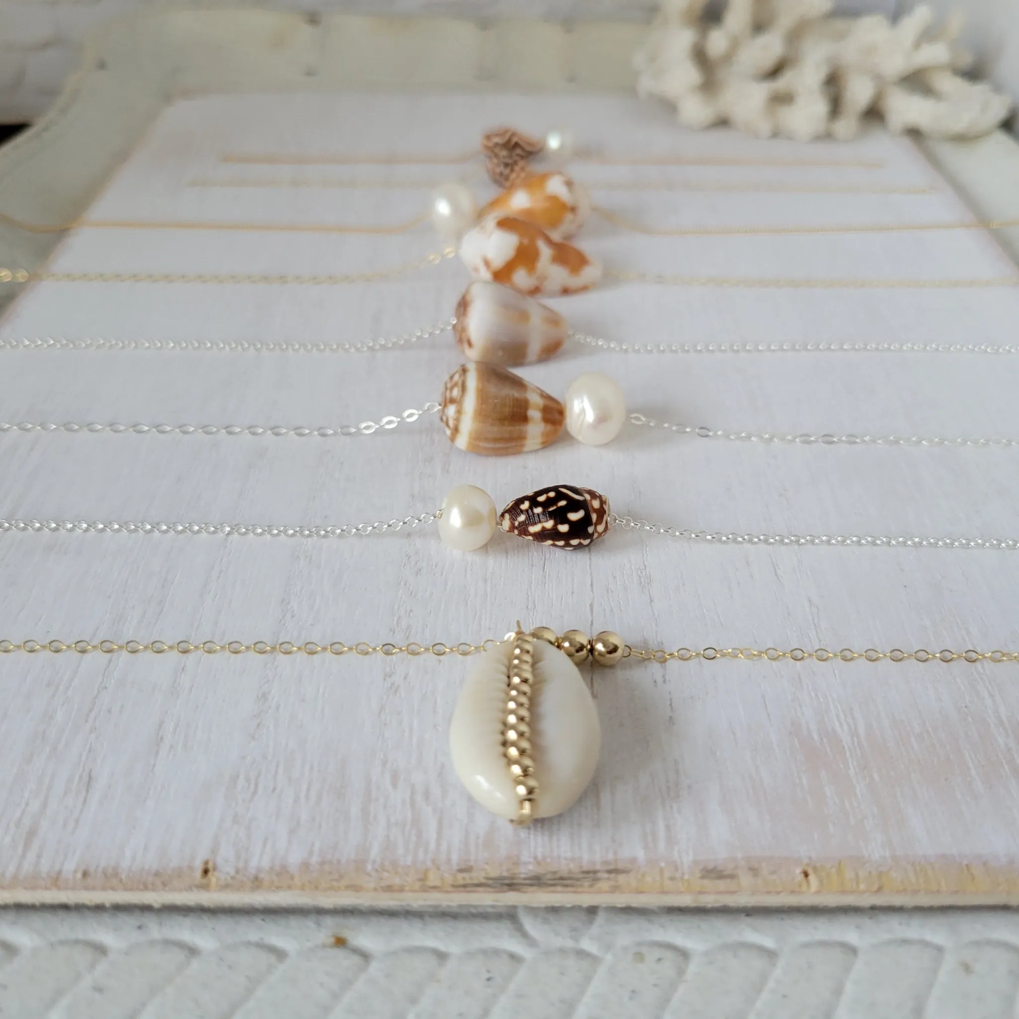Aloha Anklet - Natural Shell and Pearl - Sterling or Gold