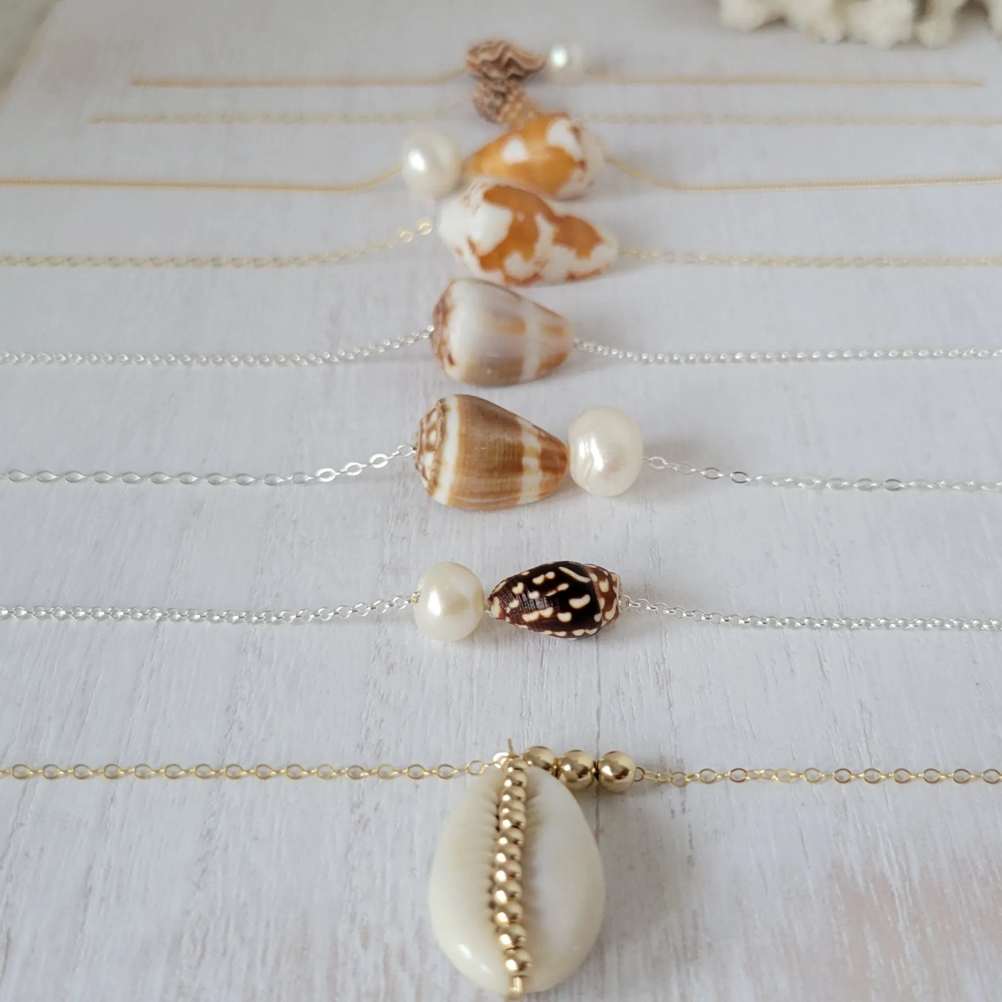 Aloha Anklet - Natural Shell and Pearl - Sterling or Gold