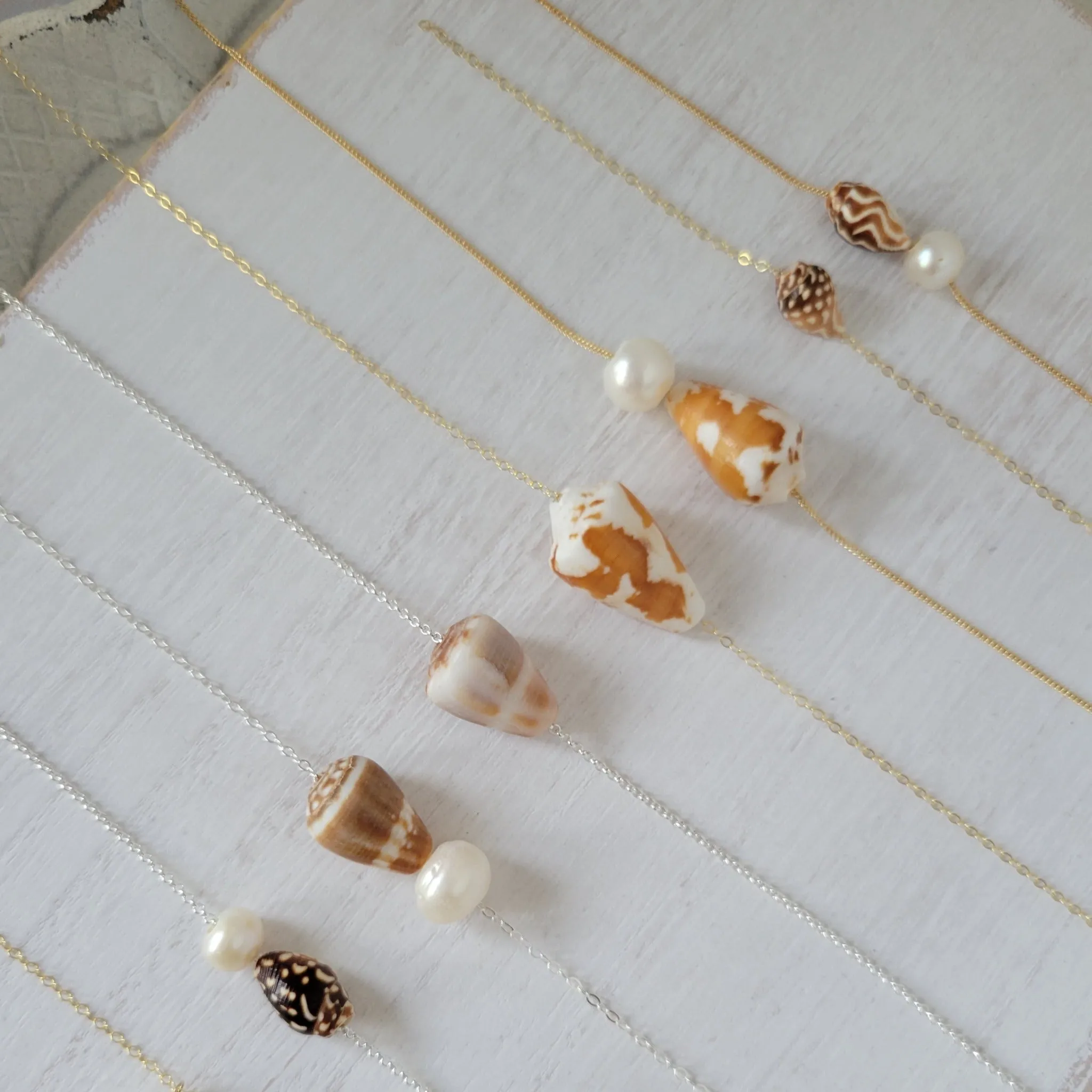 Aloha Anklet - Natural Shell and Pearl - Sterling or Gold
