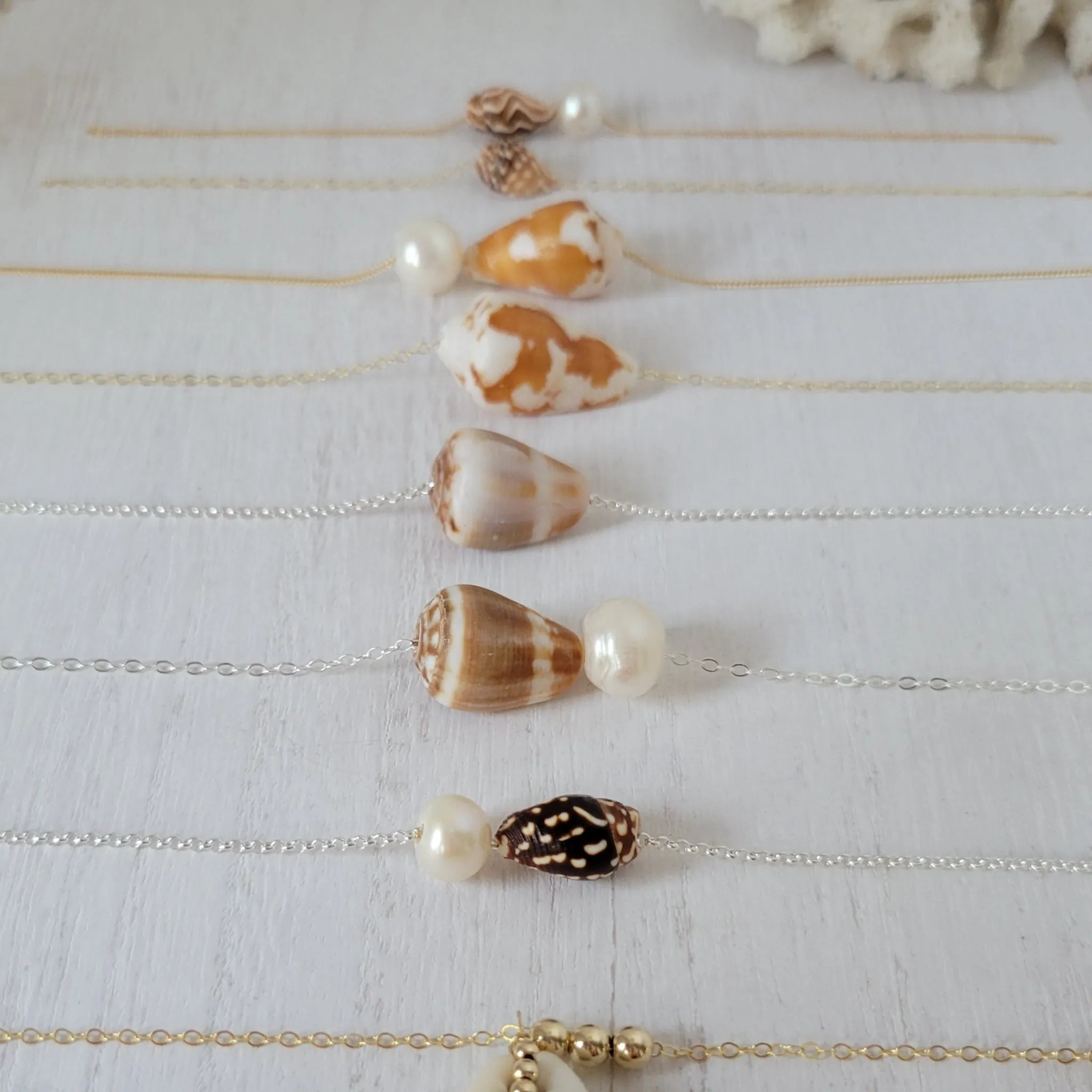 Aloha Anklet - Natural Shell and Pearl - Sterling or Gold