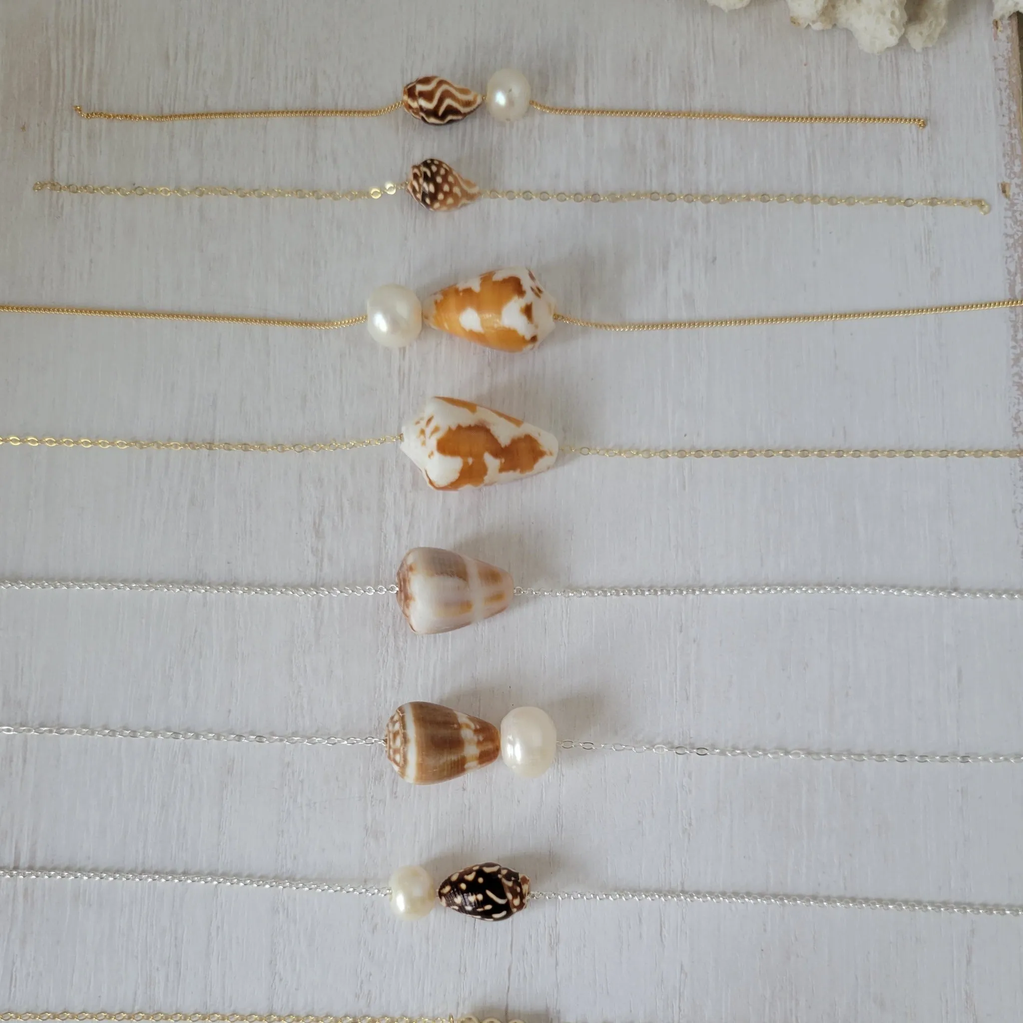 Aloha Anklet - Natural Shell and Pearl - Sterling or Gold