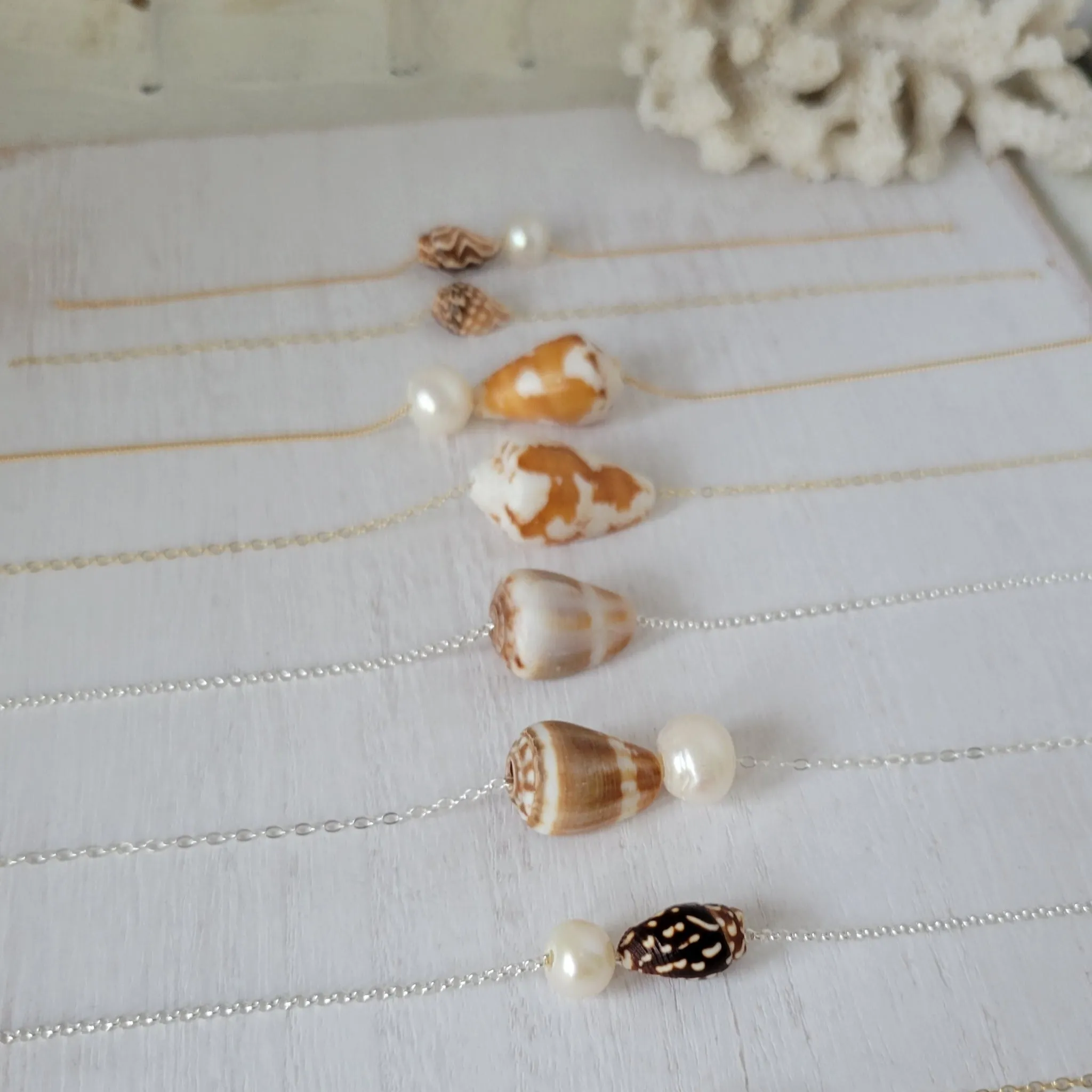 Aloha Anklet - Natural Shell and Pearl - Sterling or Gold