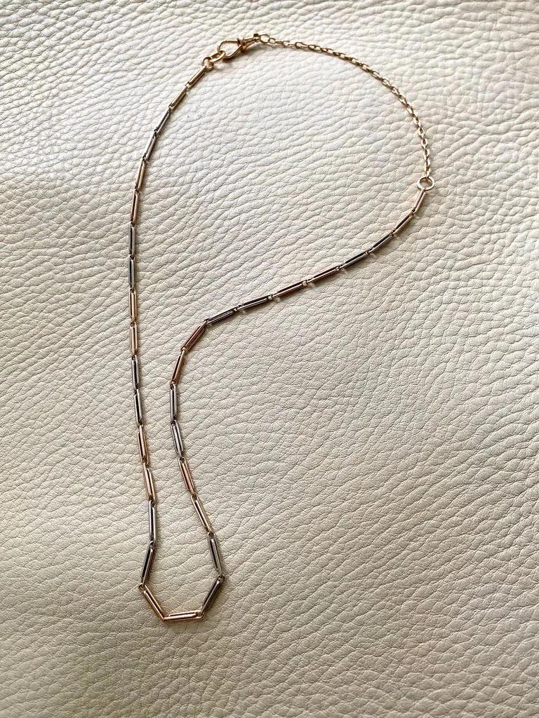 Antique Two Color watch chain necklace - 9k gold - 19.7 inch length hayseed link