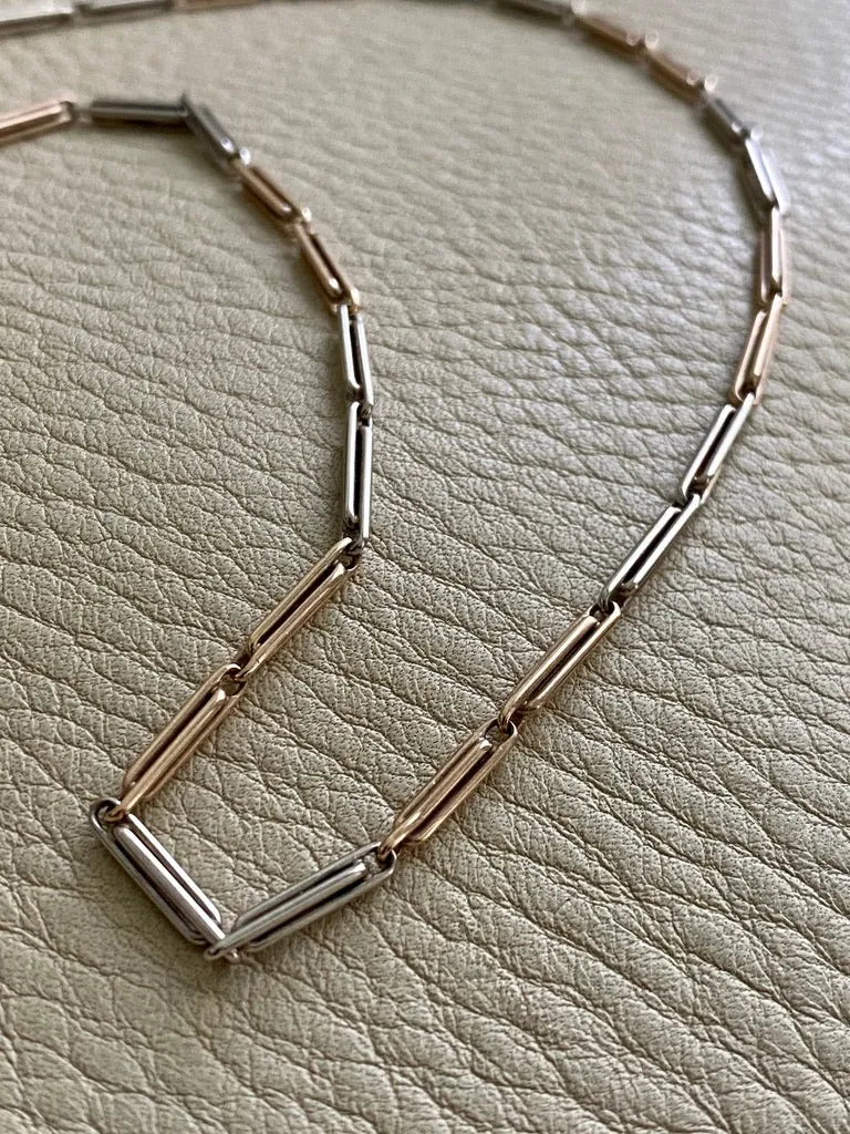 Antique Two Color watch chain necklace - 9k gold - 19.7 inch length hayseed link