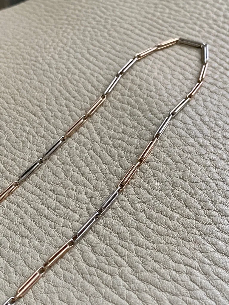 Antique Two Color watch chain necklace - 9k gold - 19.7 inch length hayseed link