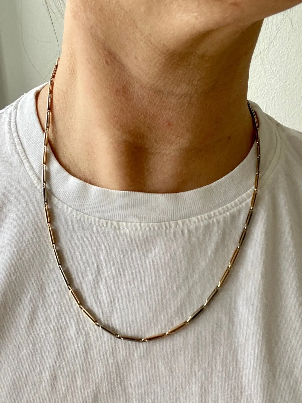 Antique Two Color watch chain necklace - 9k gold - 19.7 inch length hayseed link