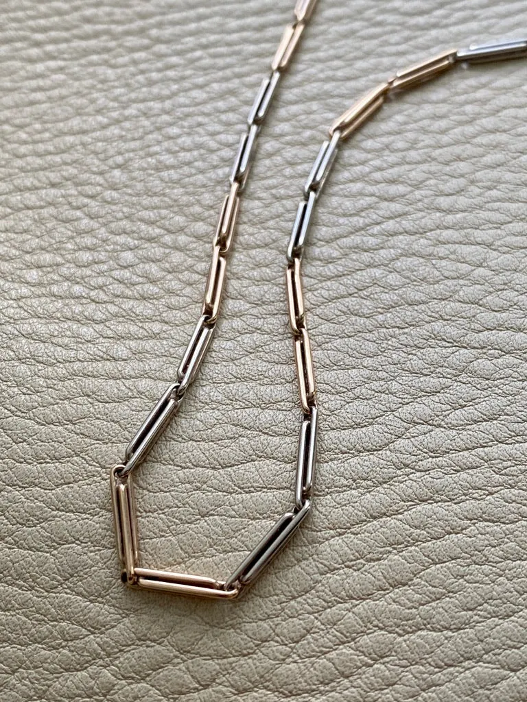 Antique Two Color watch chain necklace - 9k gold - 19.7 inch length hayseed link