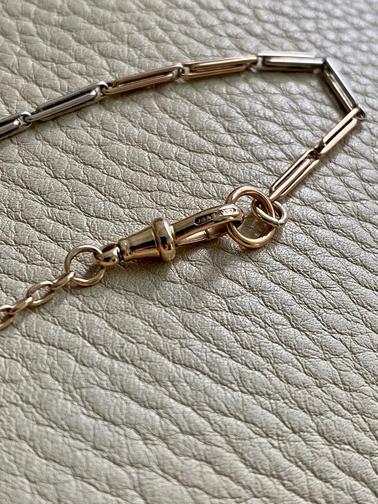 Antique Two Color watch chain necklace - 9k gold - 19.7 inch length hayseed link