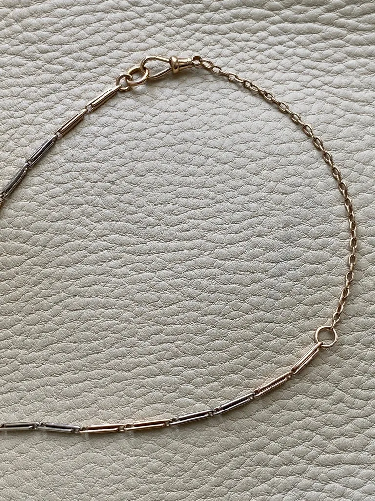 Antique Two Color watch chain necklace - 9k gold - 19.7 inch length hayseed link