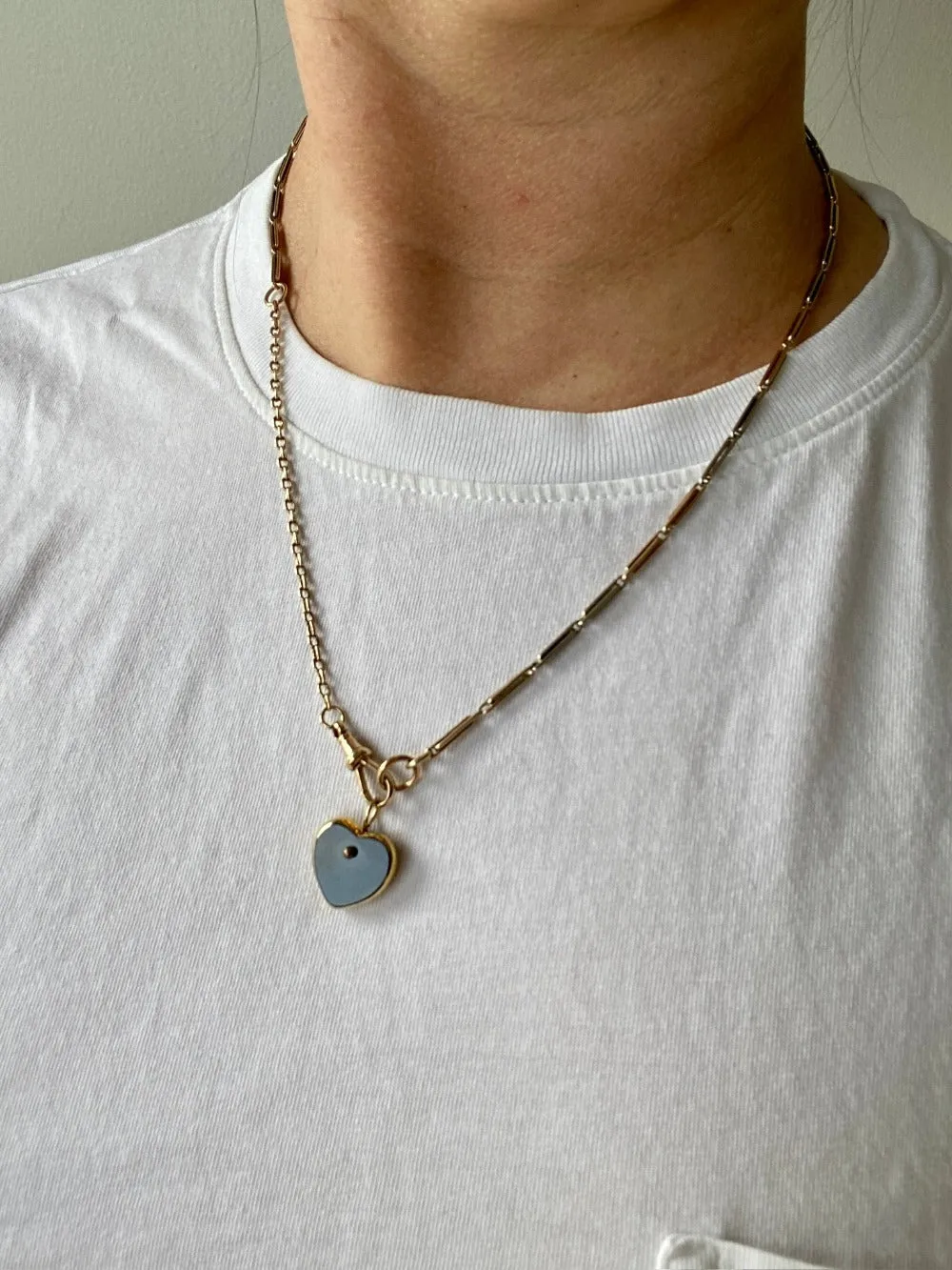 Antique Two Color watch chain necklace - 9k gold - 19.7 inch length hayseed link