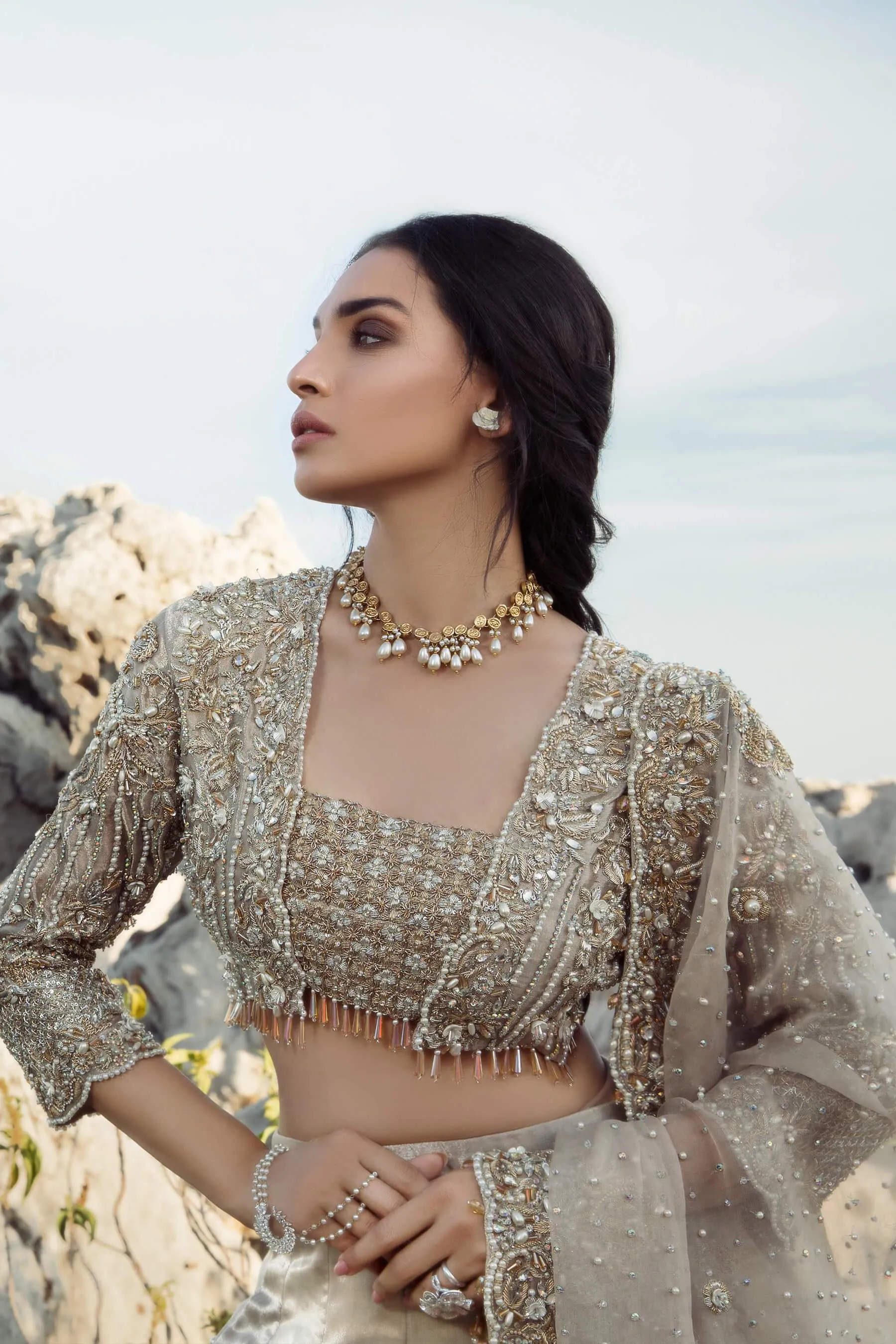 Asian Bridal Lehnga Choli in Ivory Color #C2068