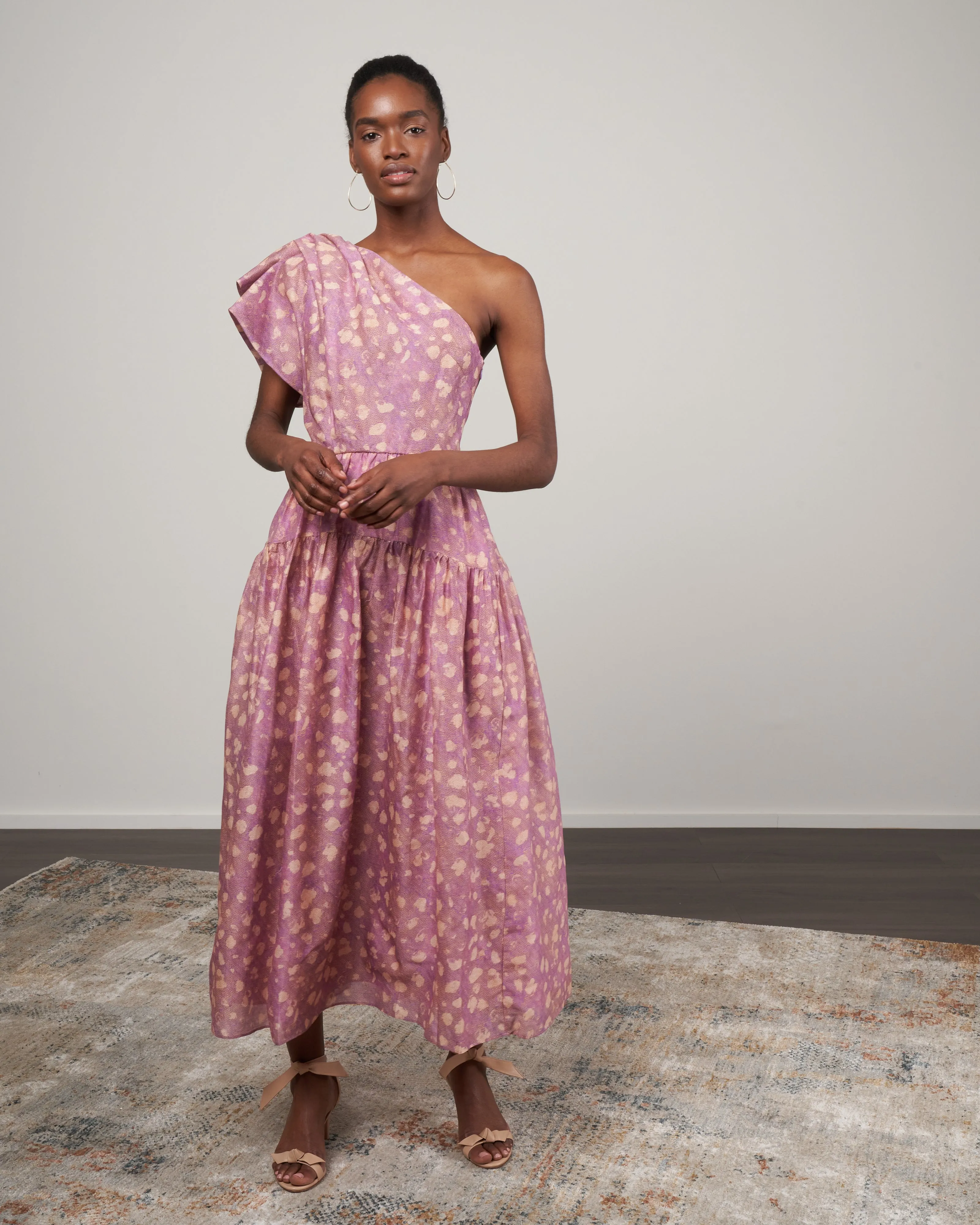 athena dress - lavender handprint dot