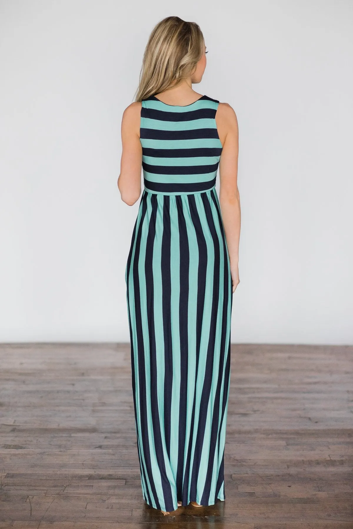 Beach Daze Striped Maxi Dress ~ Aqua & Navy