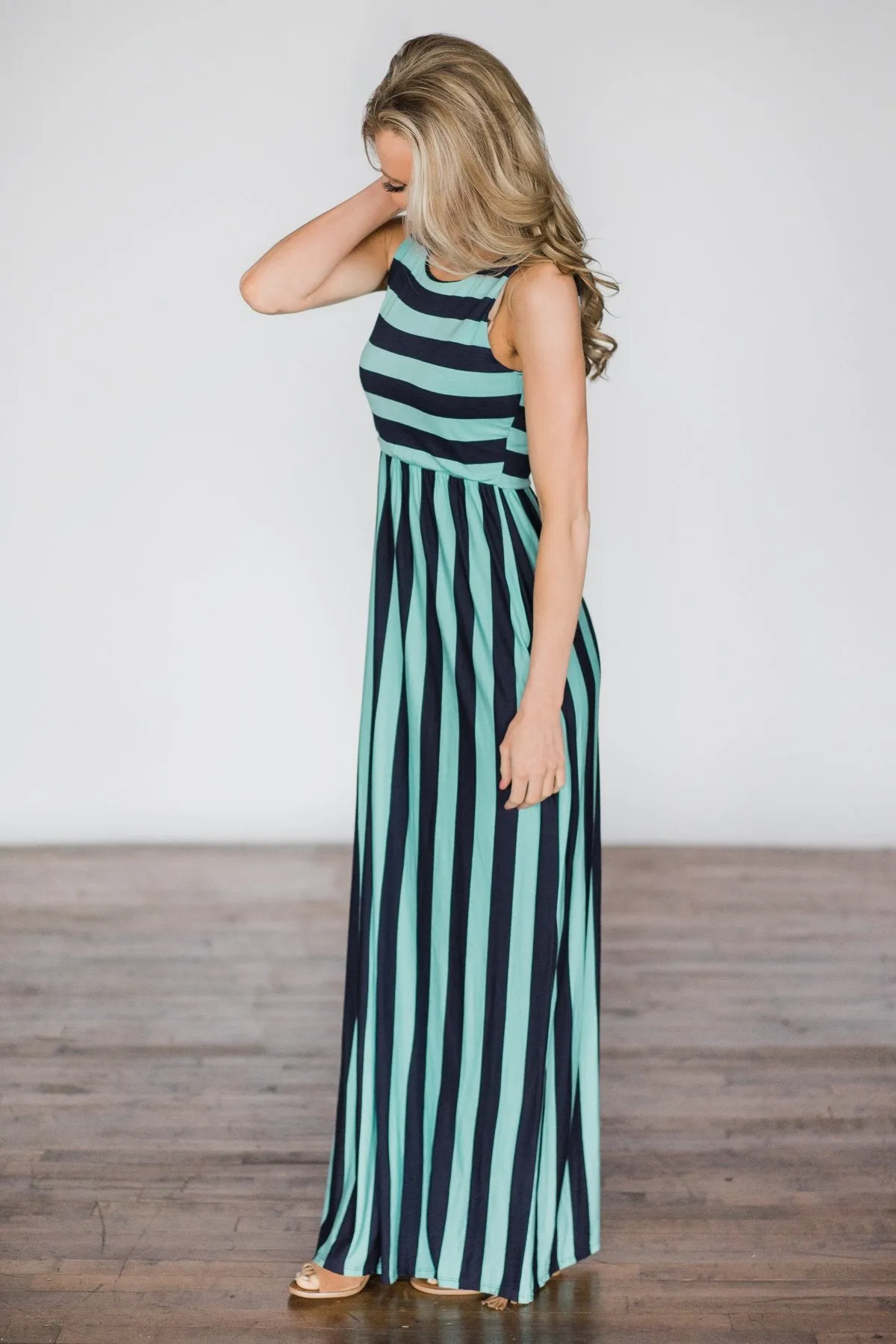 Beach Daze Striped Maxi Dress ~ Aqua & Navy