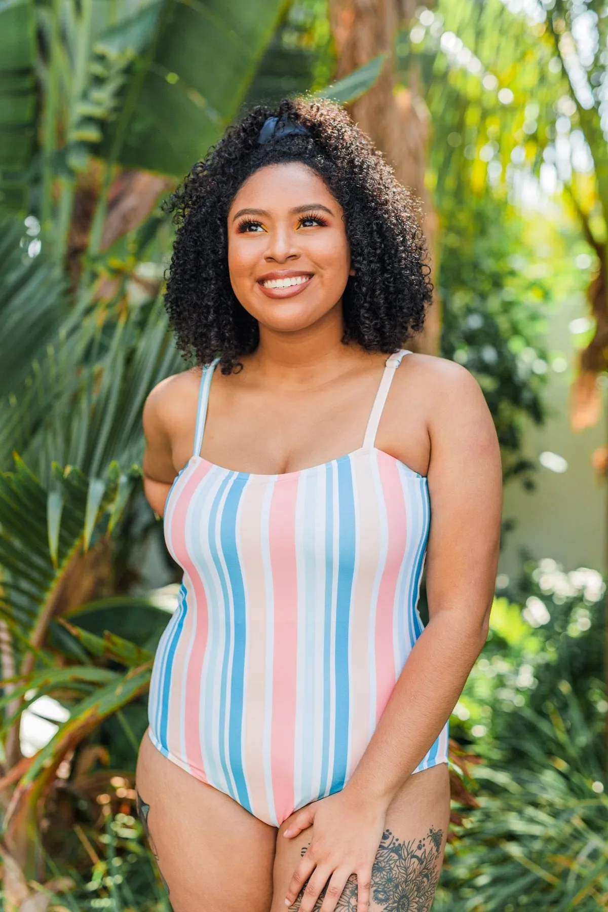 Beach Escape One Piece Swimsuit- Striped Multi-Color