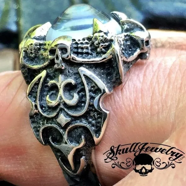 BLACK 'All Seeing Eye' Gothic Skull Dragon Claw Black Evil Eye Biker Ring (#287)