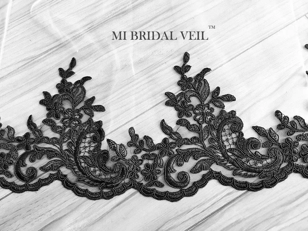 Black Cathedral Lace Veil, Lace from Knee, Mi Bridal Veil