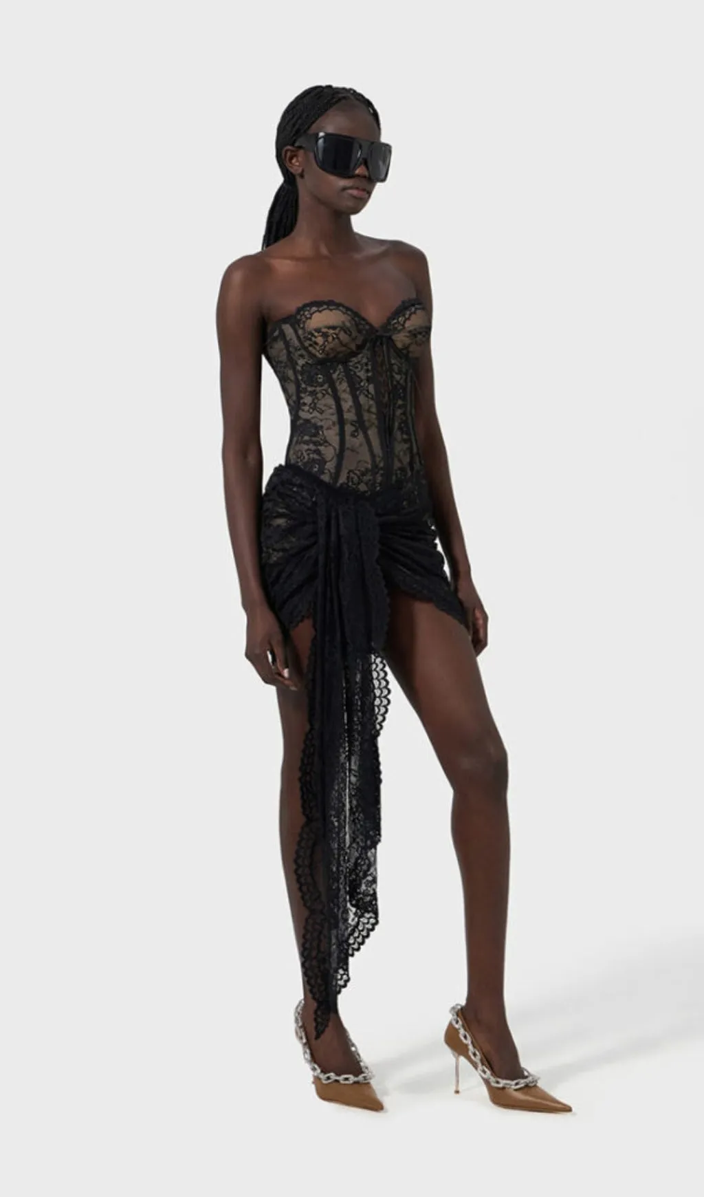 Black Lingerie Corset Mini Skirt