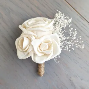 Boutonniere with All Ivory Roses and Accent Filler