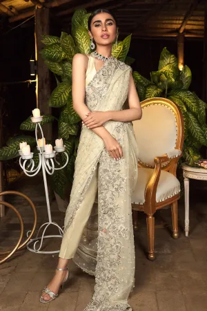Bridal Net Saree in Ivory Color #Y6081