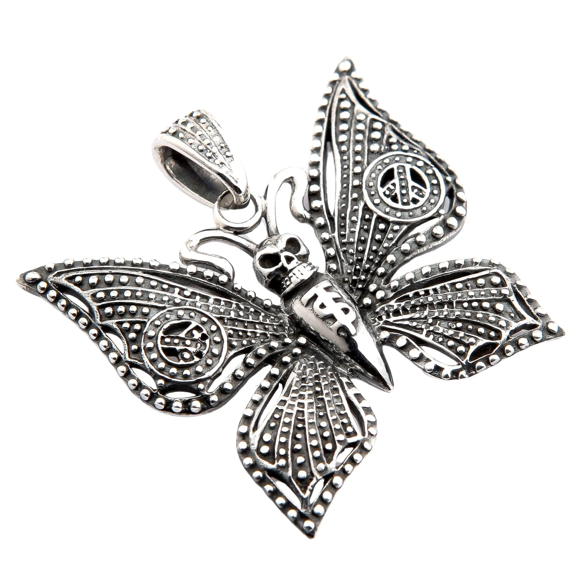 Butterfly Moth Skull Sterling Silver Gothic Pendant