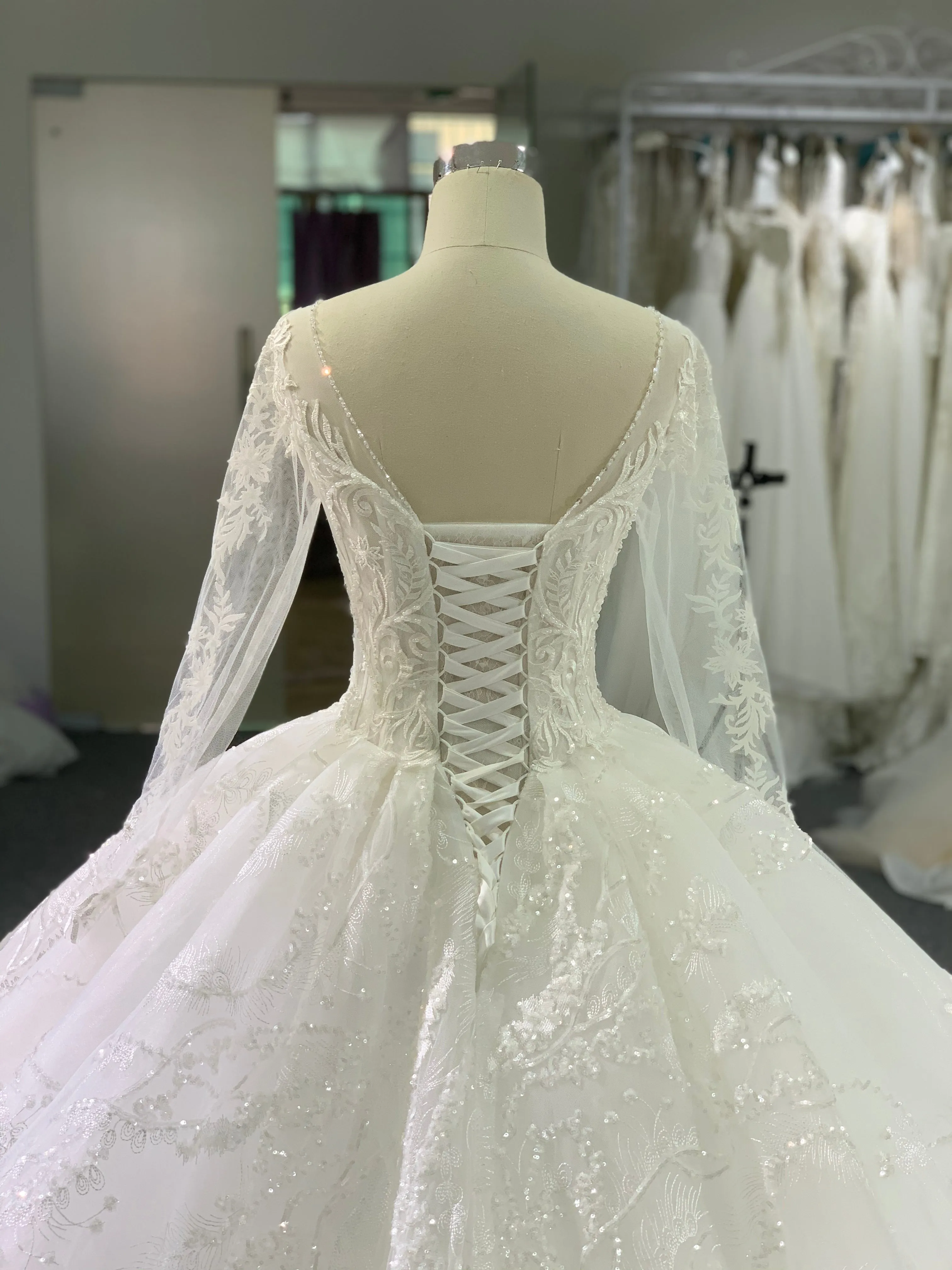 BYG  long sleeves bridal gown with a 2m veil match the dress