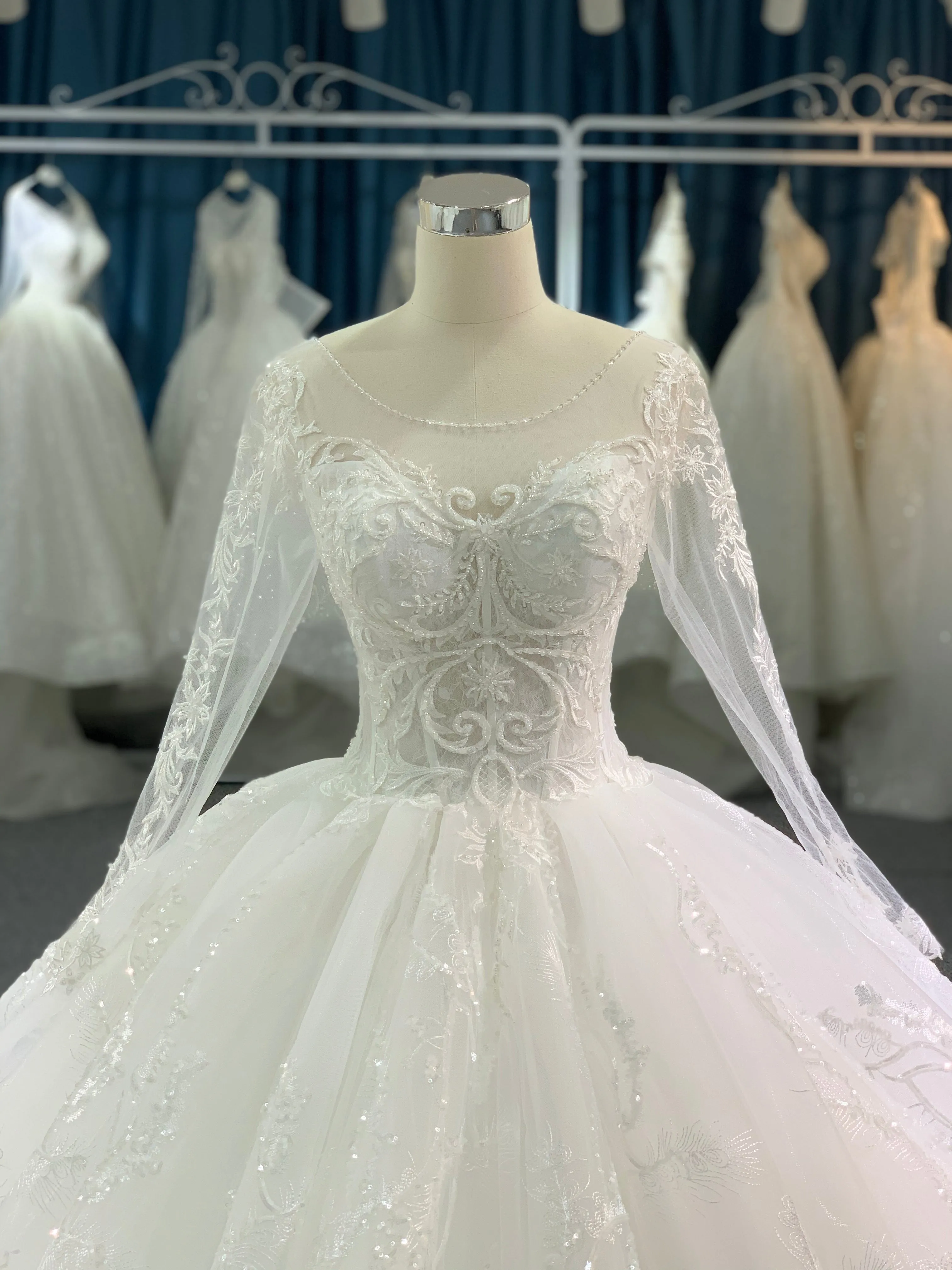 BYG  long sleeves bridal gown with a 2m veil match the dress