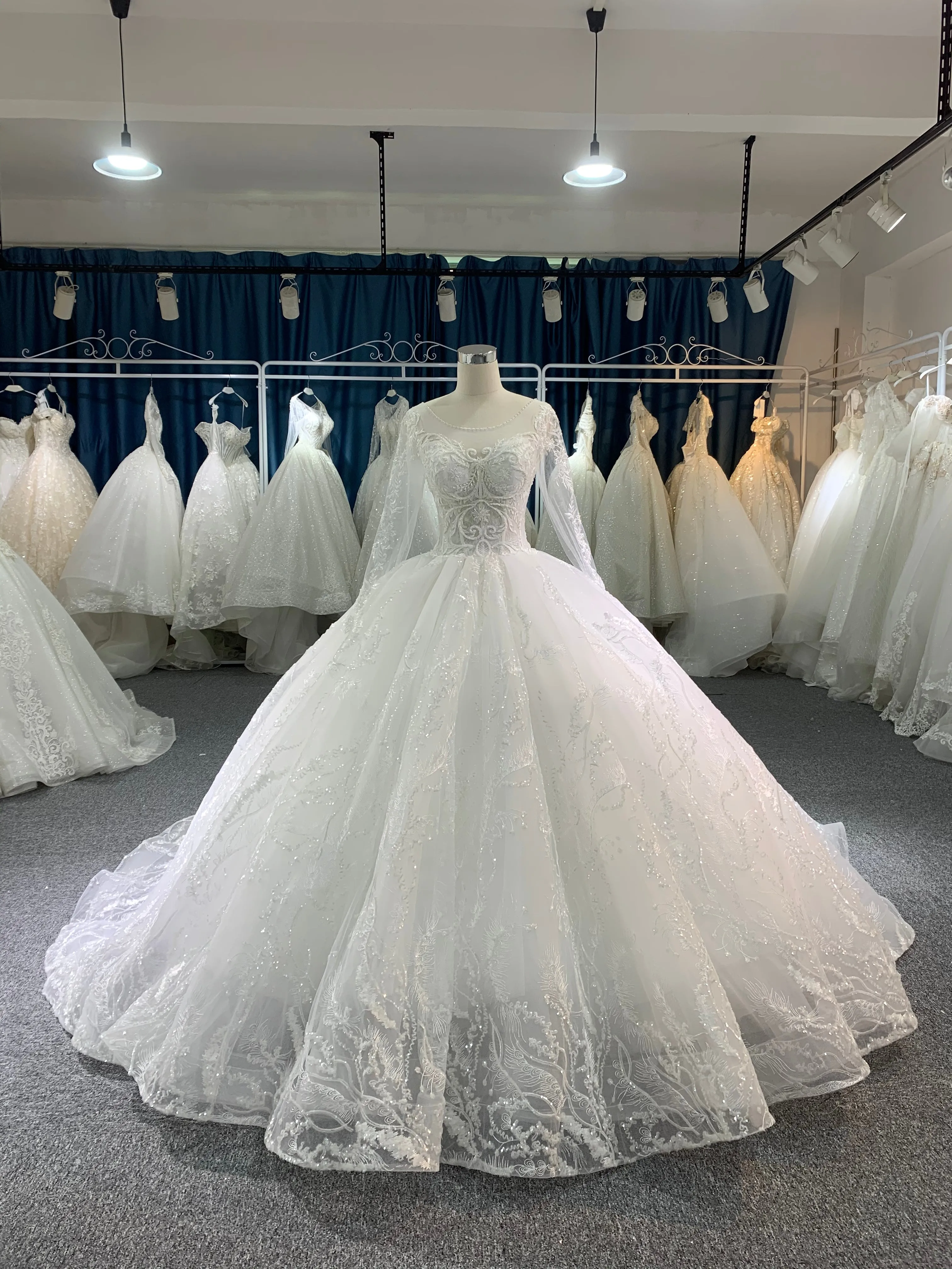 BYG  long sleeves bridal gown with a 2m veil match the dress