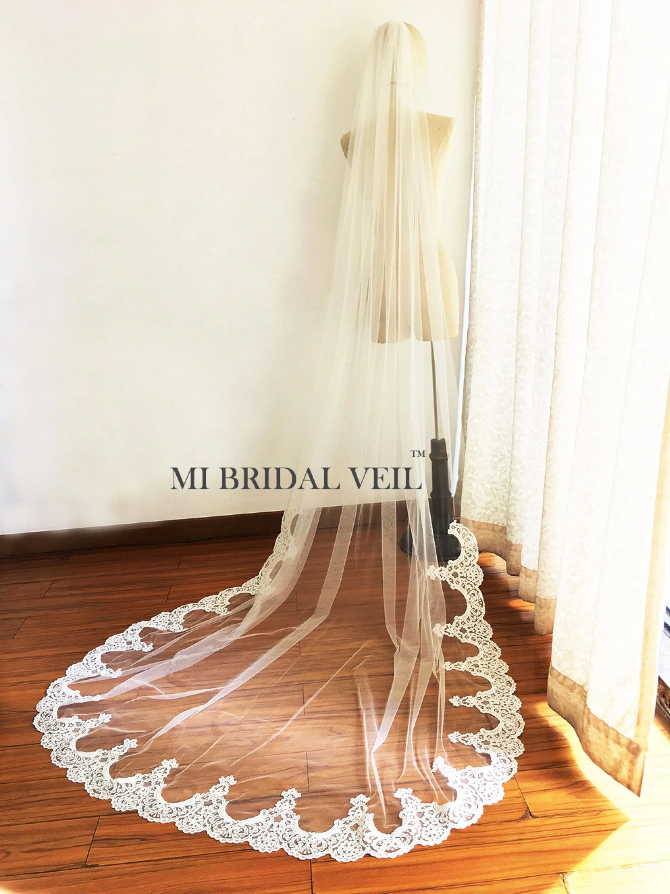 Cathedral Lace Wedding Veil, Edwardian Inspired Lace on Bottom, Mi Bridal