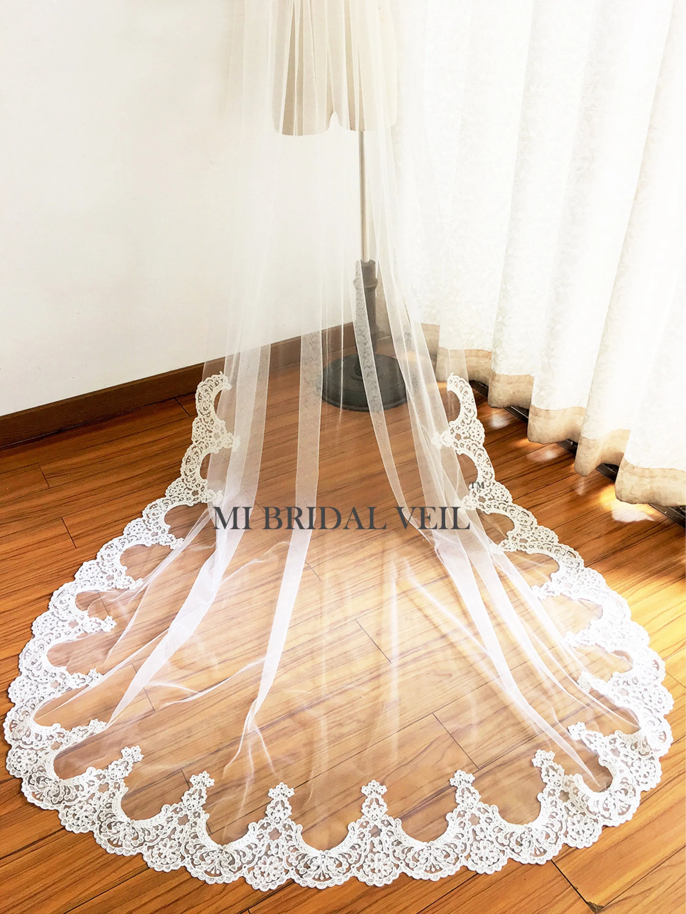 Cathedral Lace Wedding Veil, Edwardian Inspired Lace on Bottom, Mi Bridal