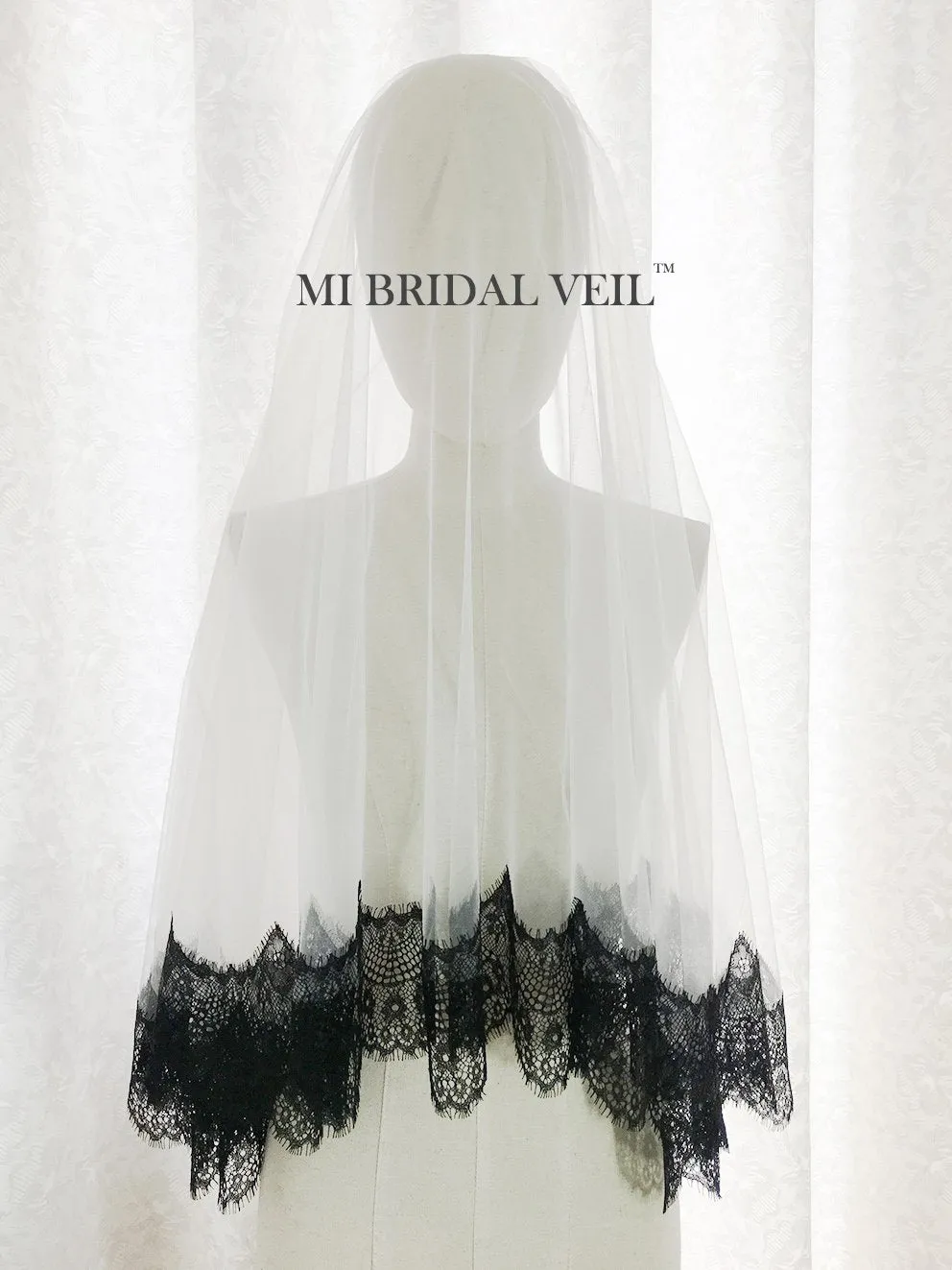 Cathedral Lace Wedding Veil, Eyelash Lace Veil with Blusher, Mi Bridal