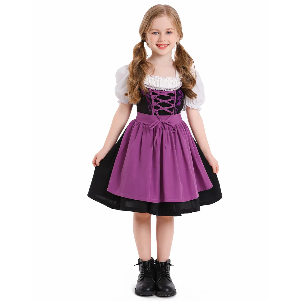 Childrenswear Kids Children Girls Beer Festival Purple Maid Dress Cosplay Costume Outfits