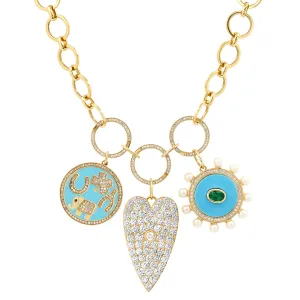 CIRCLES & DIAMOND CONNECTORS CHAIN W/ PENDANTS