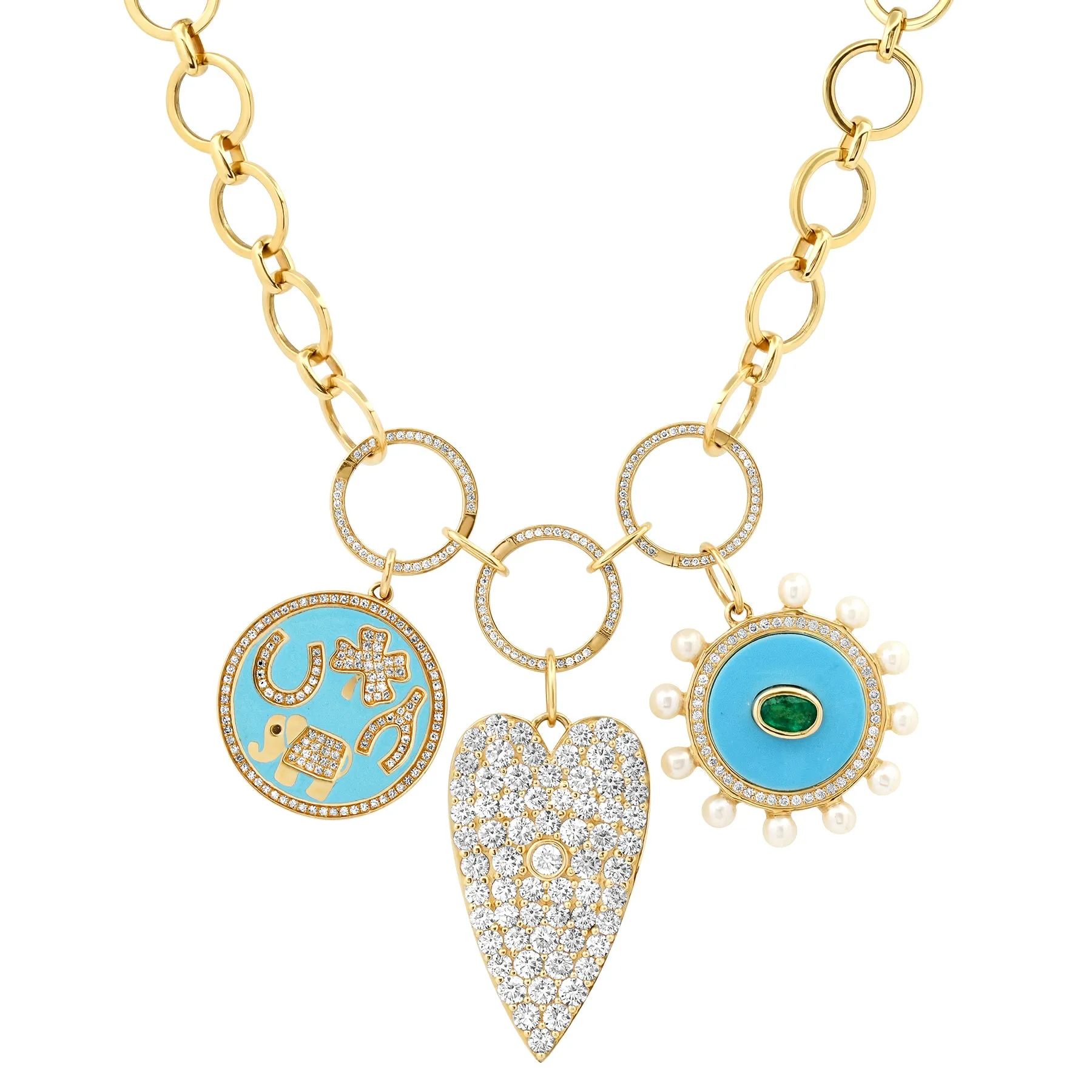 CIRCLES & DIAMOND CONNECTORS CHAIN W/ PENDANTS