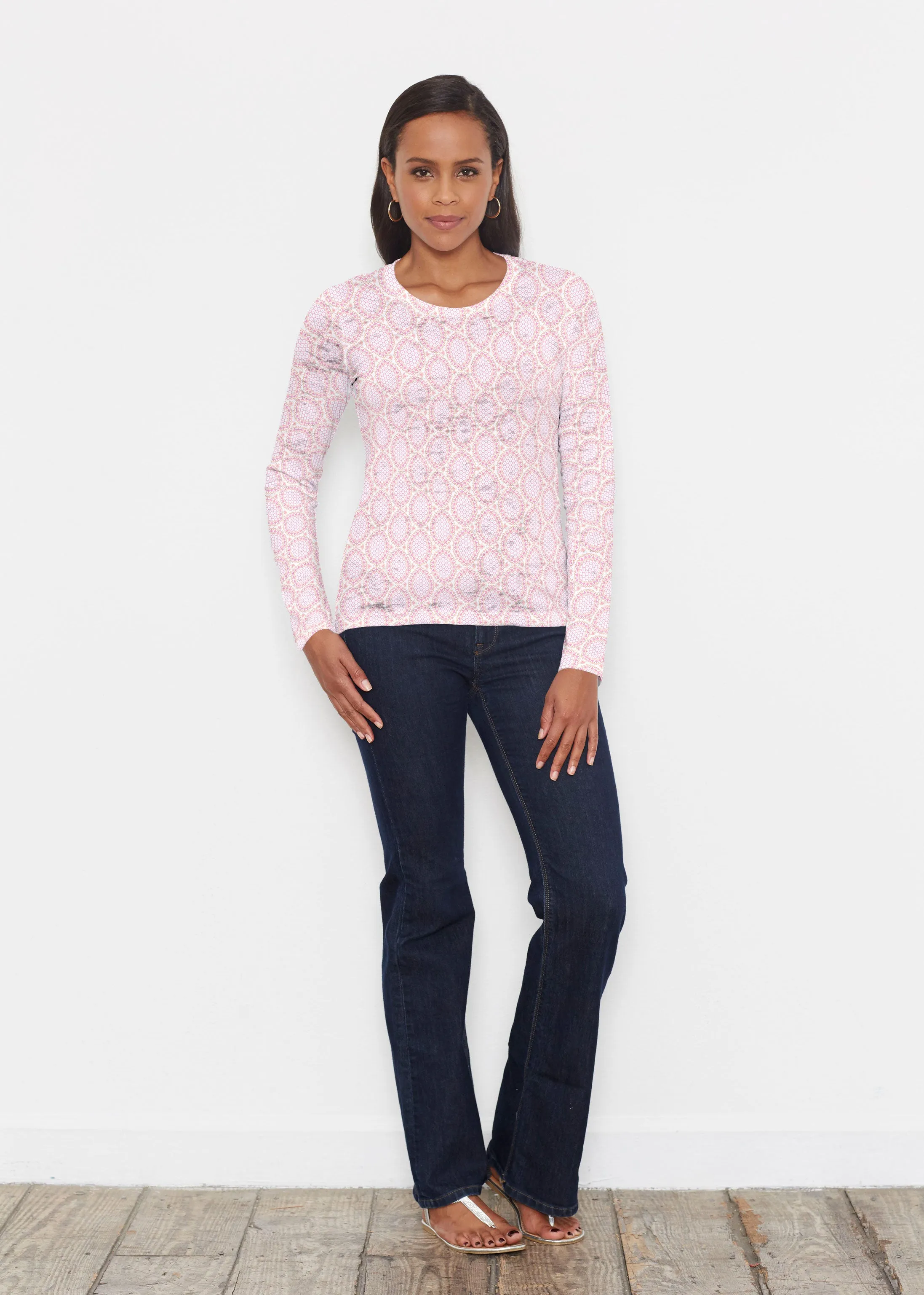 Coastal Lace Pink (7757) ~ Signature Long Sleeve Crew Shirt